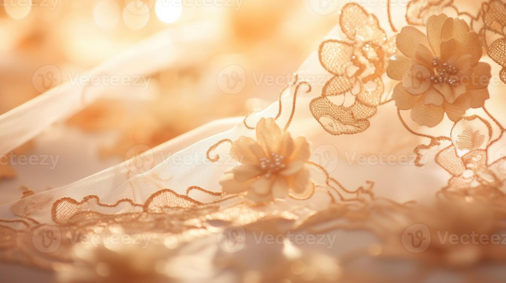 Closeup of delicate lace with intricate floral patterns. photo