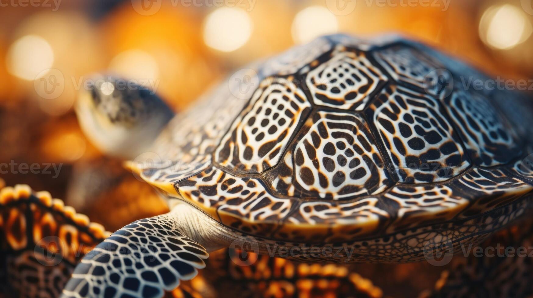 Zoomedin shot of a rescued turtles shell, showcasing the intricate and unique patterns of these creatures and the need to protect their natural habitats. photo