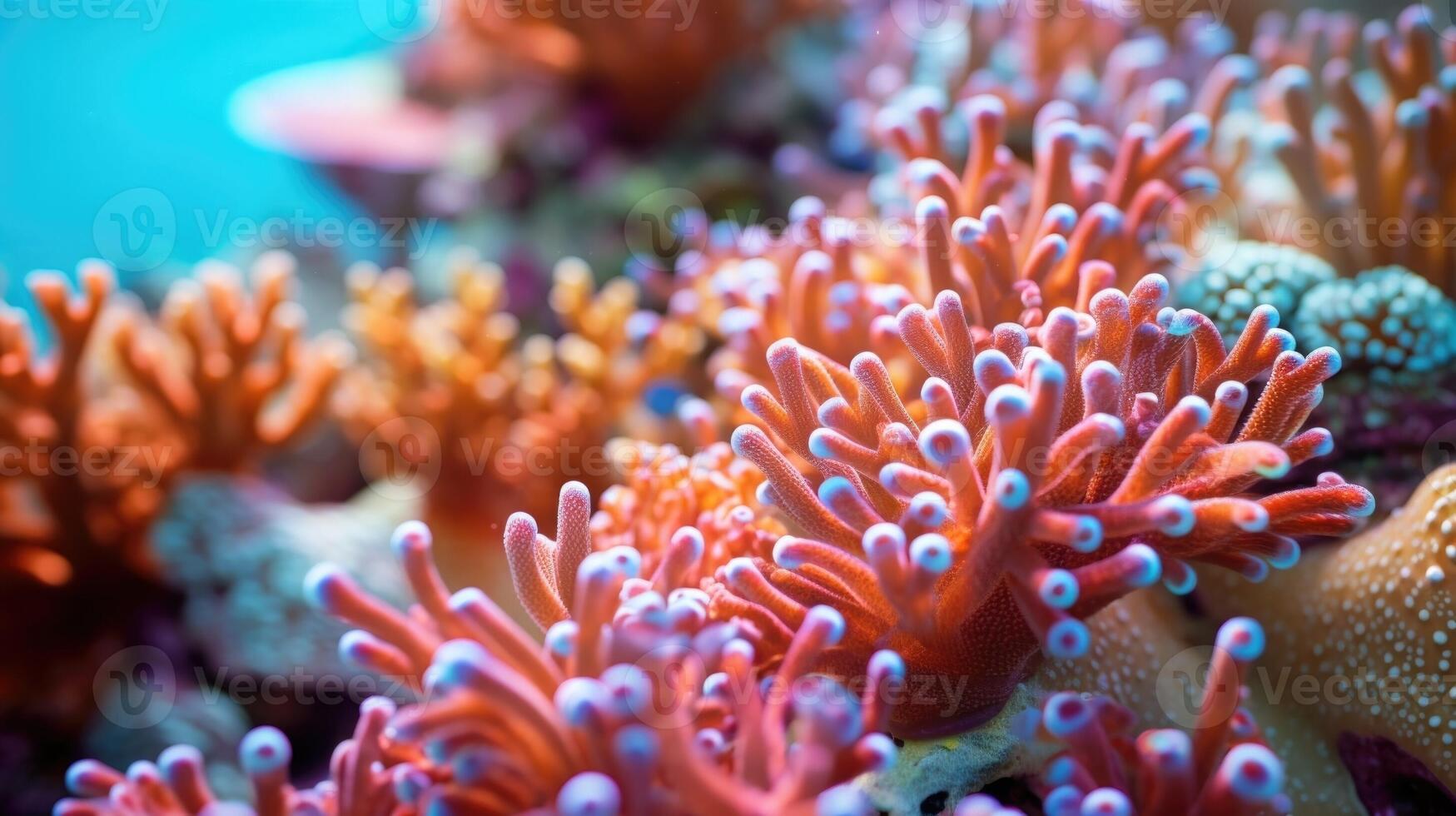 The intricate patterns of dying coral on a closeup of a reef, signifying the devastating impact of ocean acidification. photo