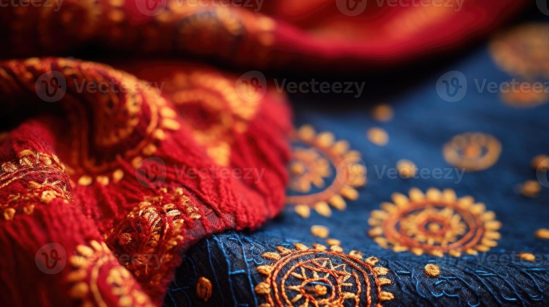 Closeup of handstitched Kantha embroidery on a Bangladeshi saree. photo