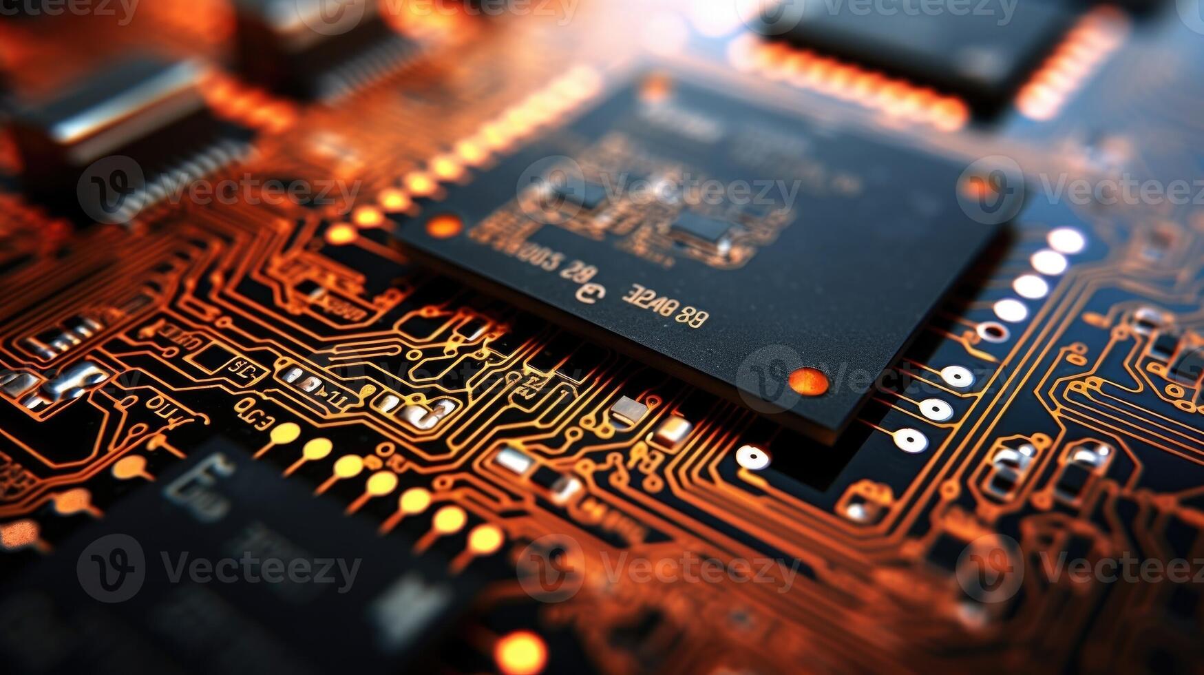 Closeup of a circuit board with labeled components for electronics curriculum photo