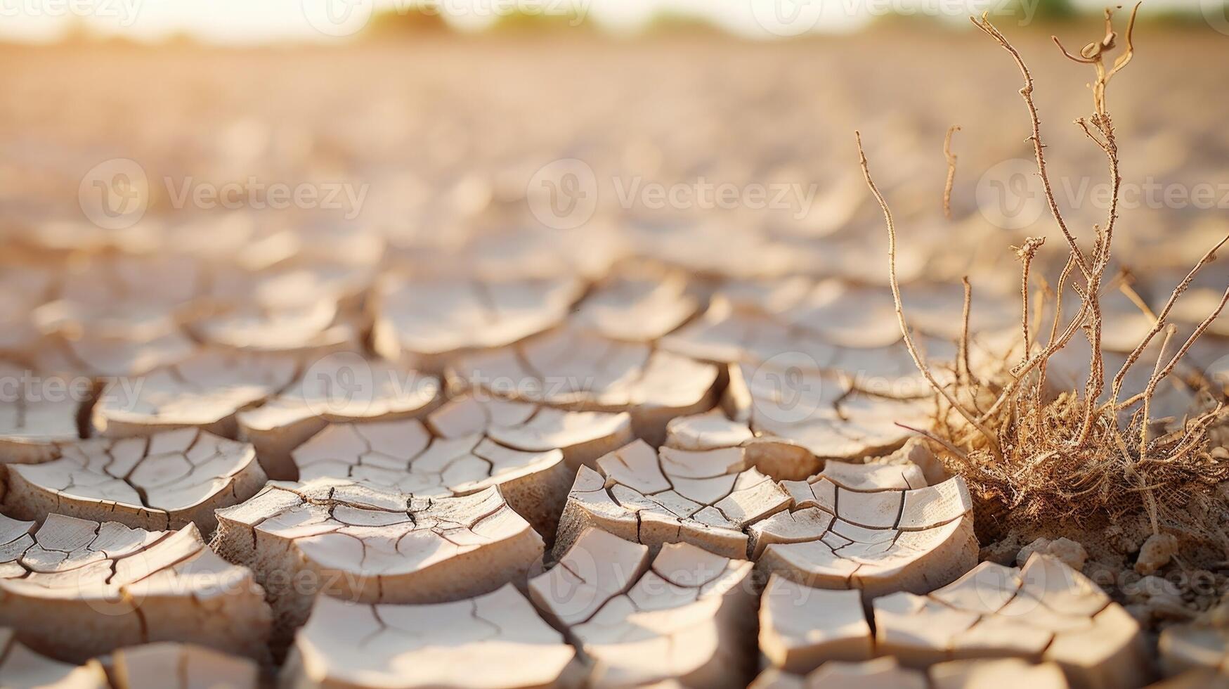 A closeup of cracked, dry soil, illustrating the severe depletion of water resources. photo