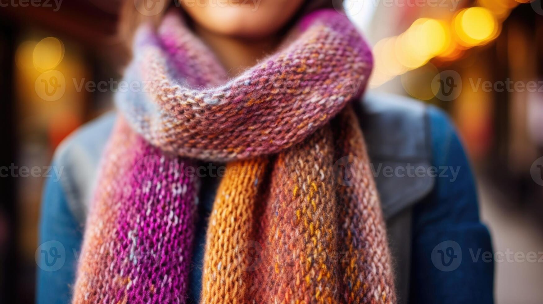 Closeup of a handknitted scarf made from ethicallysourced alpaca wool, highlighting the importance of fair trade and animal welfare in sustainable fashion. photo