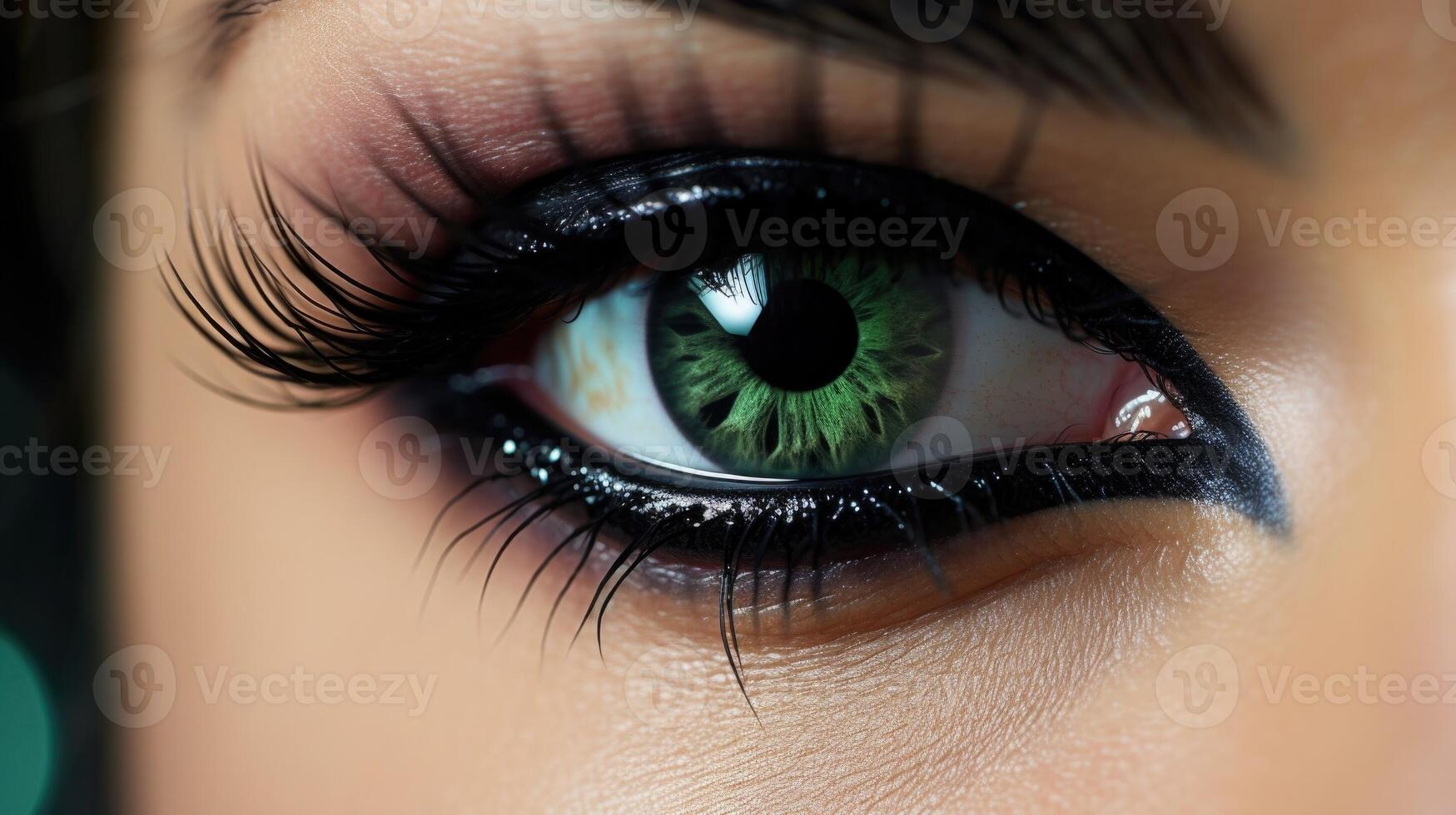 Closeup of a virtual eyeliner pen creating a dramatic cat eye look on a virtual eye. photo