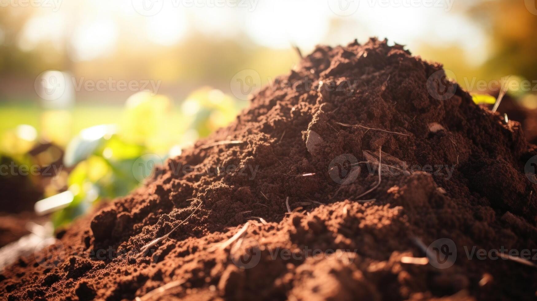 Closeup of a pile of fresh compost, ready to be spread in the fields. photo