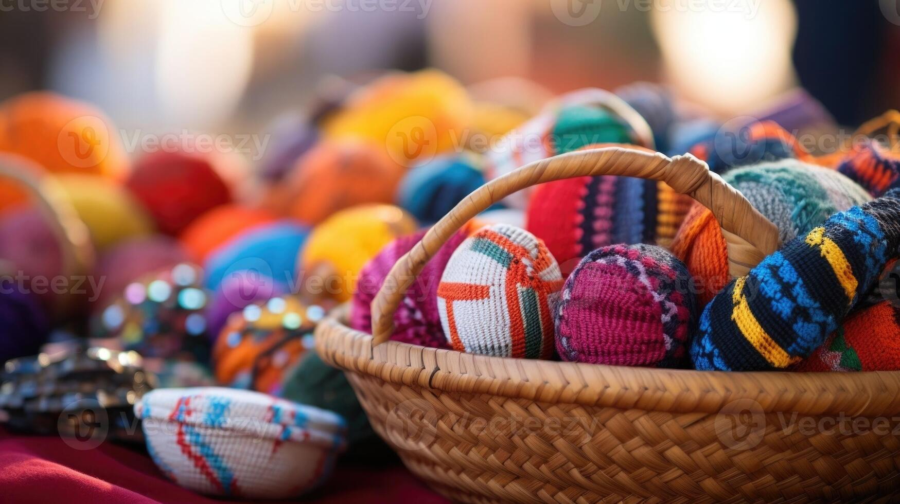 Closeup of a handwoven basket filled with an assortment of locallymade, fair trade accessories. photo