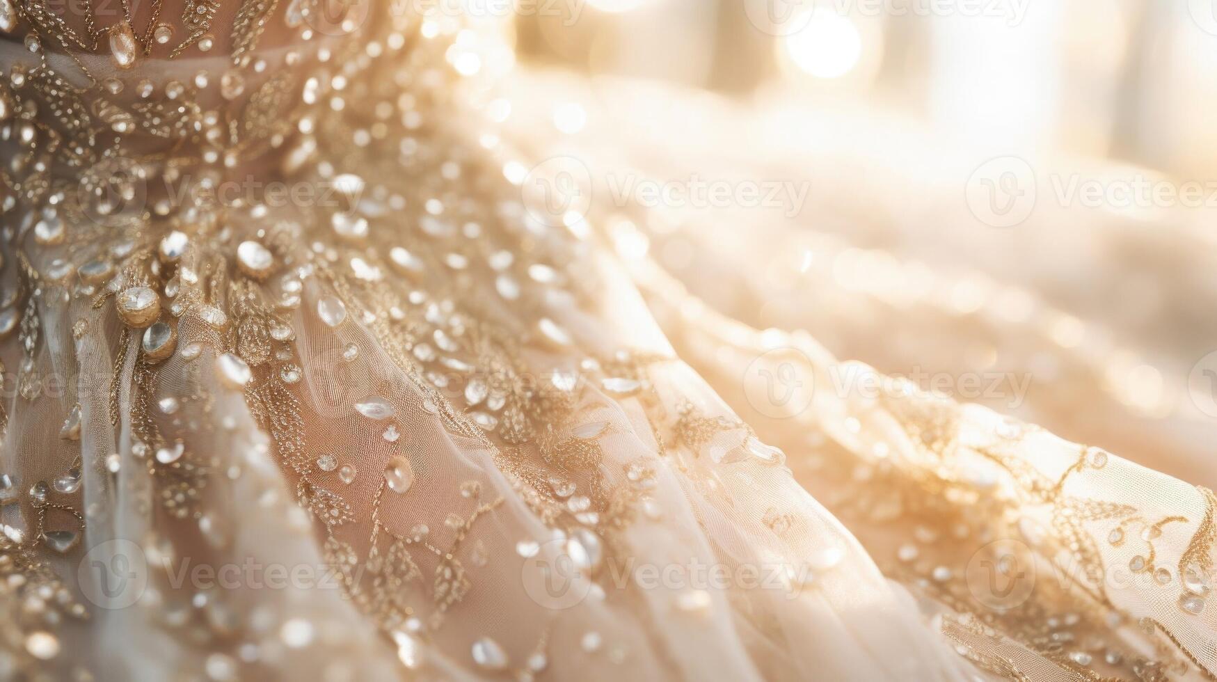 Closeup of the sparkling beading and intricate lacework on a designer dress from the latest collection. photo