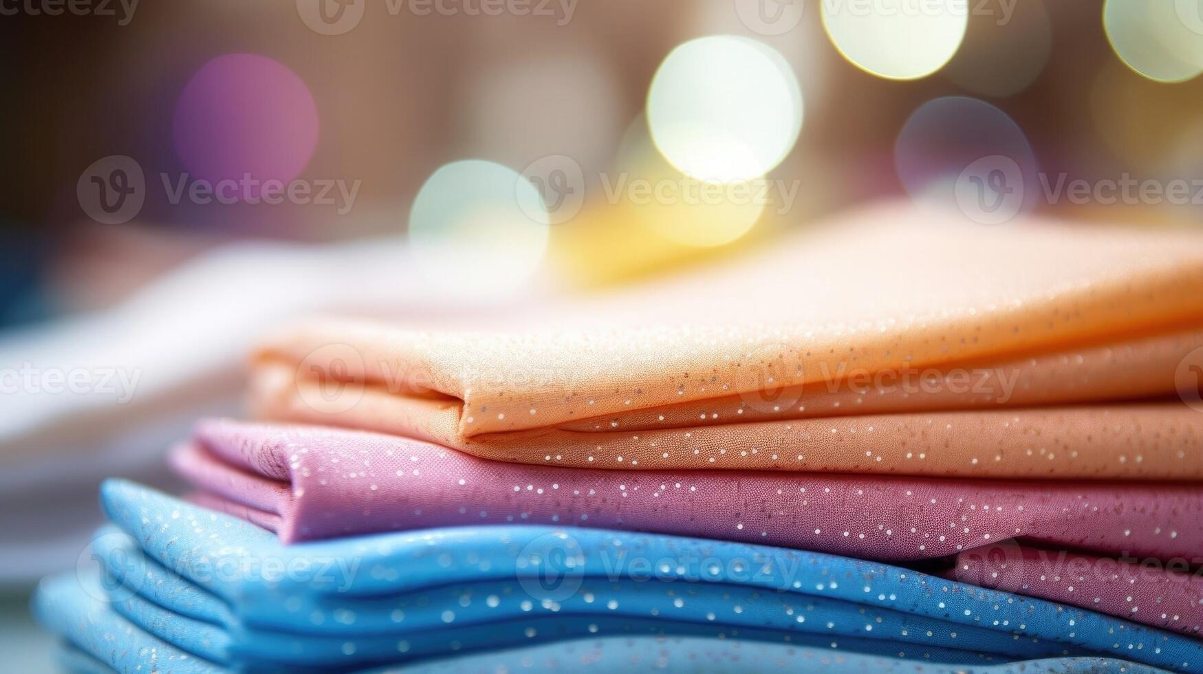Closeup of a set of reusable cleaning cloths, made from recycled materials. photo
