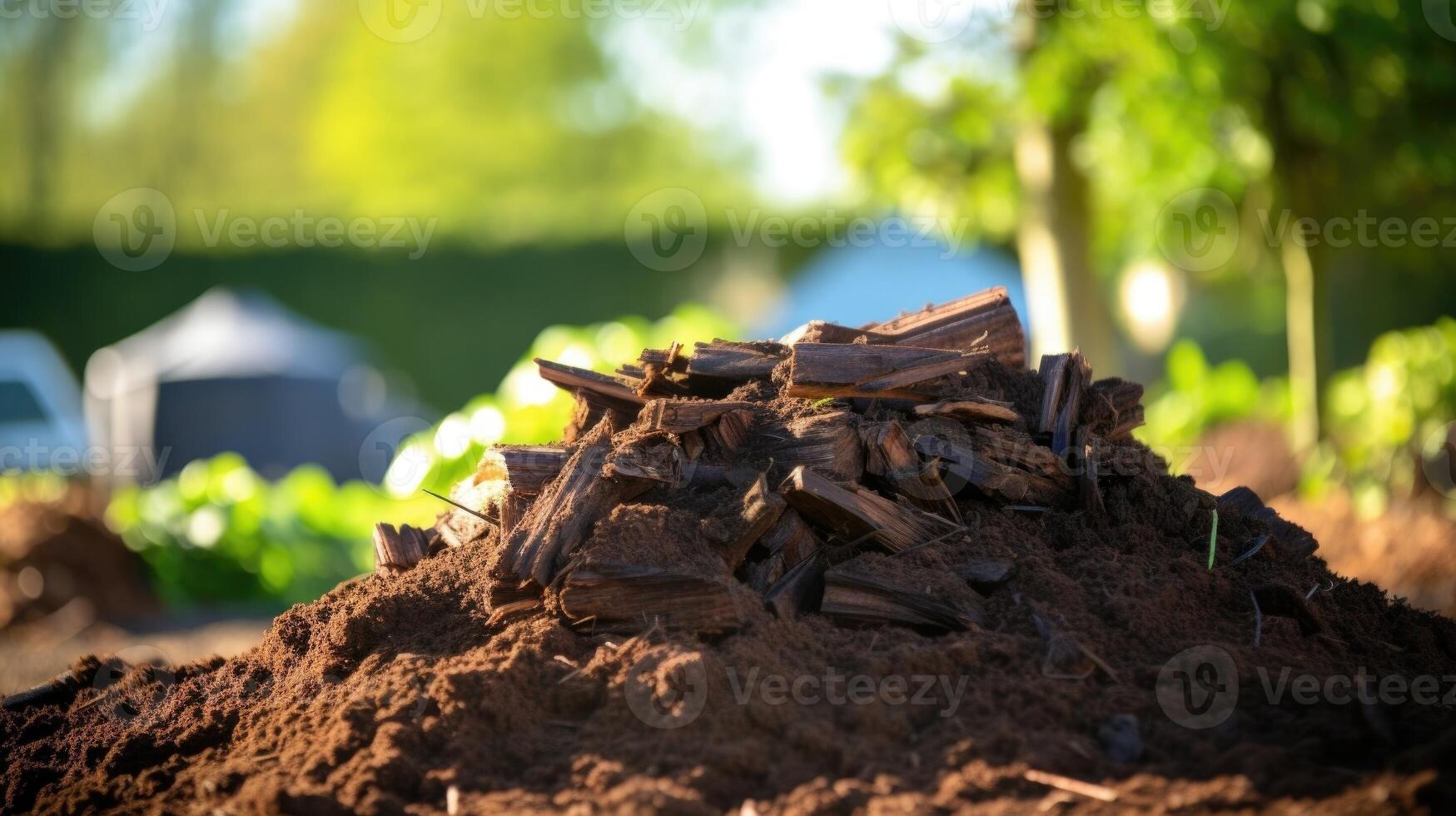 Closeup of a pile of rich compost, ready to be added into the garden for healthy plant growth. photo