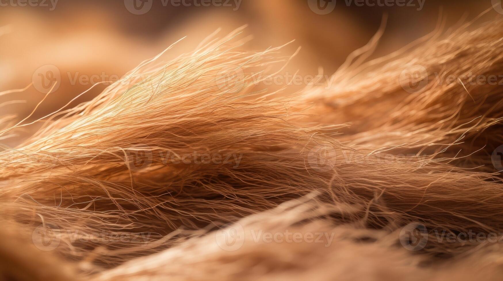 Macro shot of handpicked flax fibers, used in sustainable linen production to reduce water usage. photo