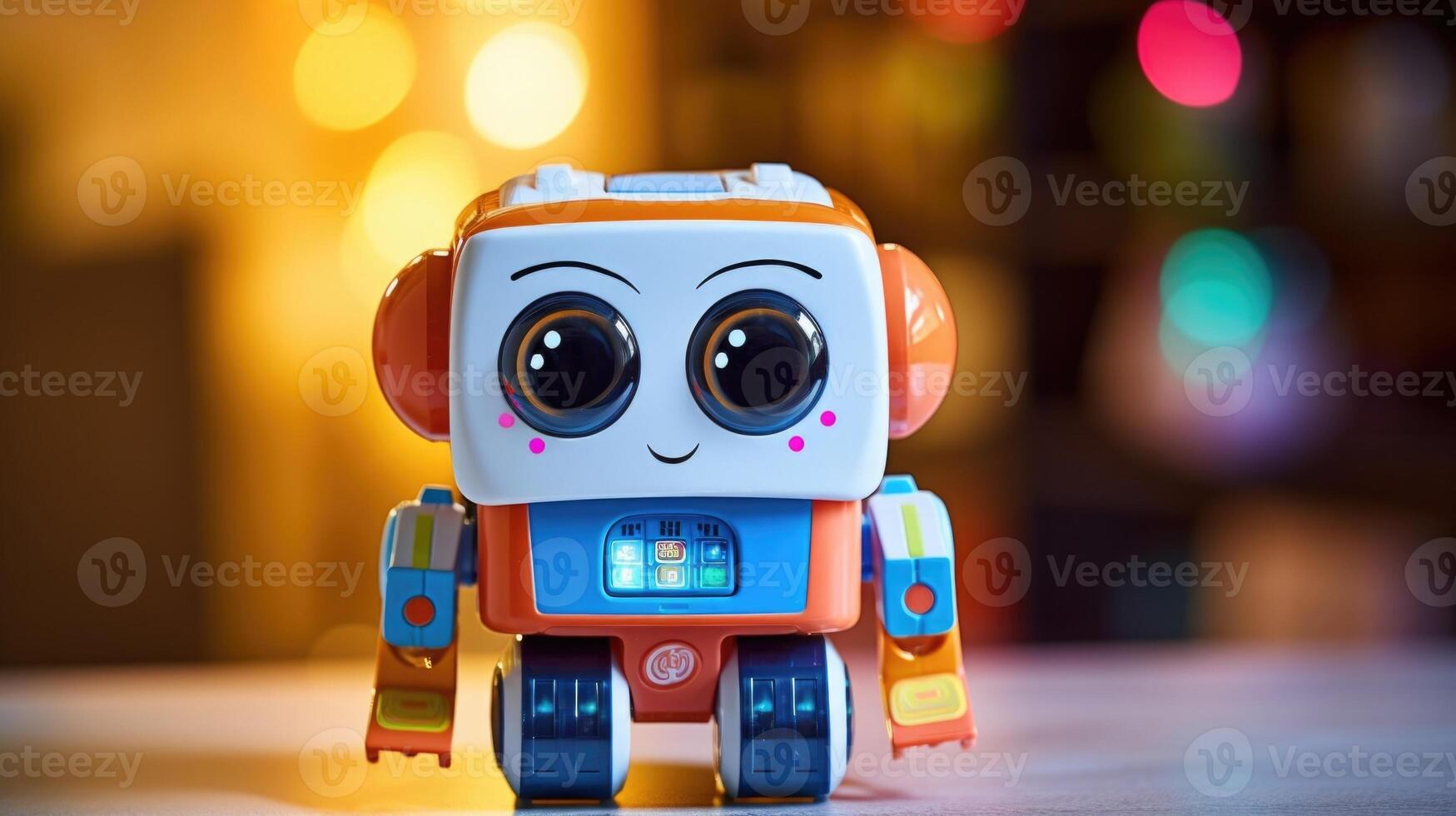 Closeup of a childs toy robot, designed to teach basic coding and programming skills. photo