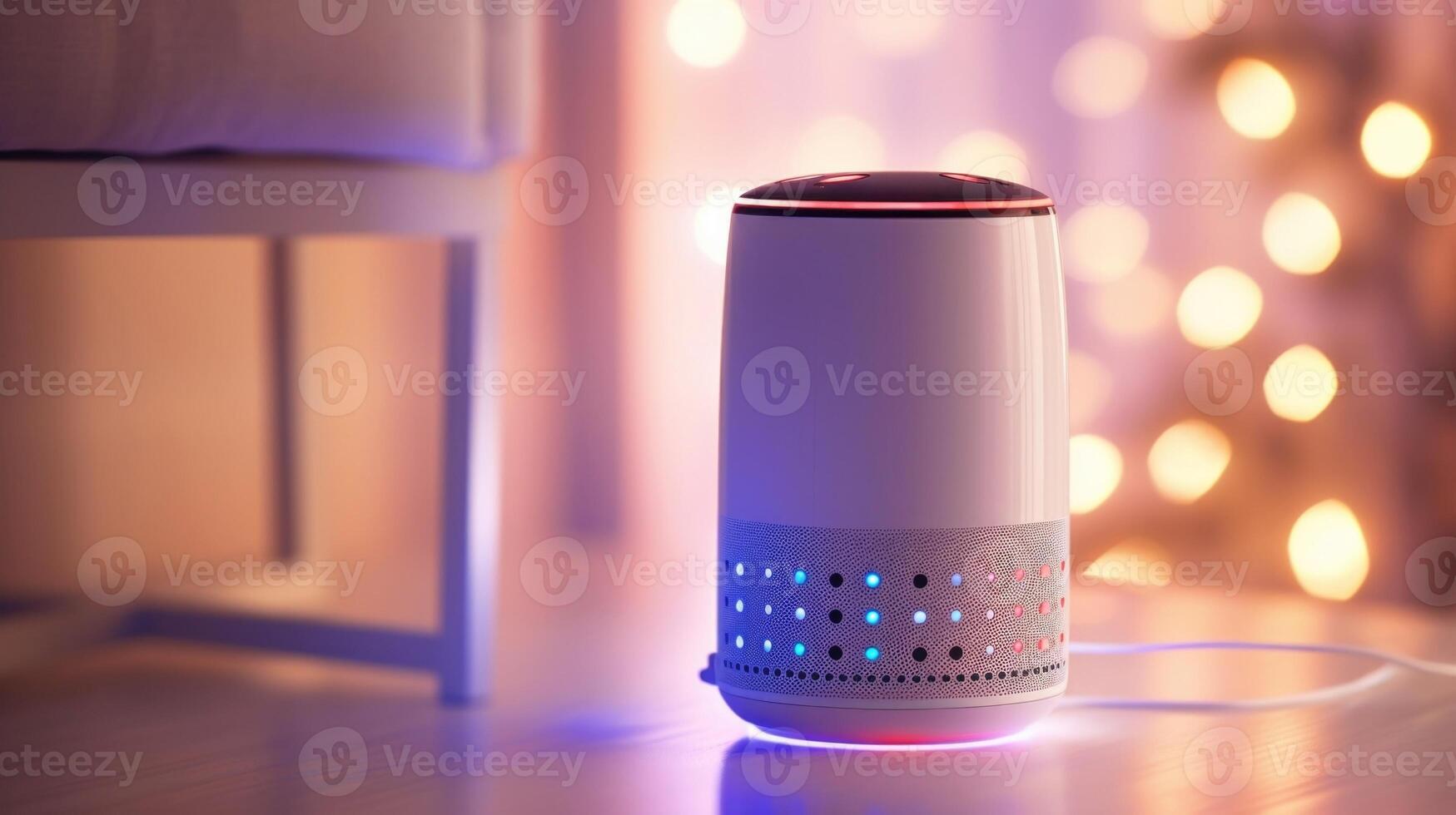 Closeup of a voiceactivated virtual assistant with an AIpowered parenting chatbot voice option. photo