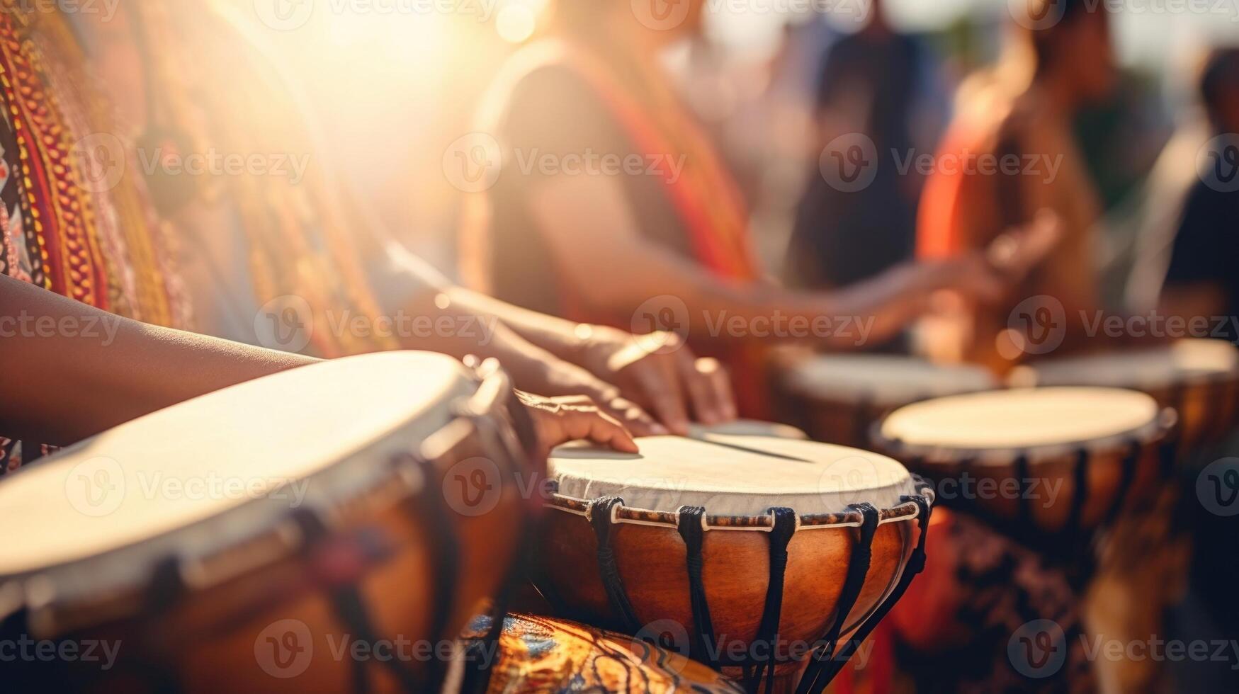 Closeup of traditional instruments being played at a music festival. photo
