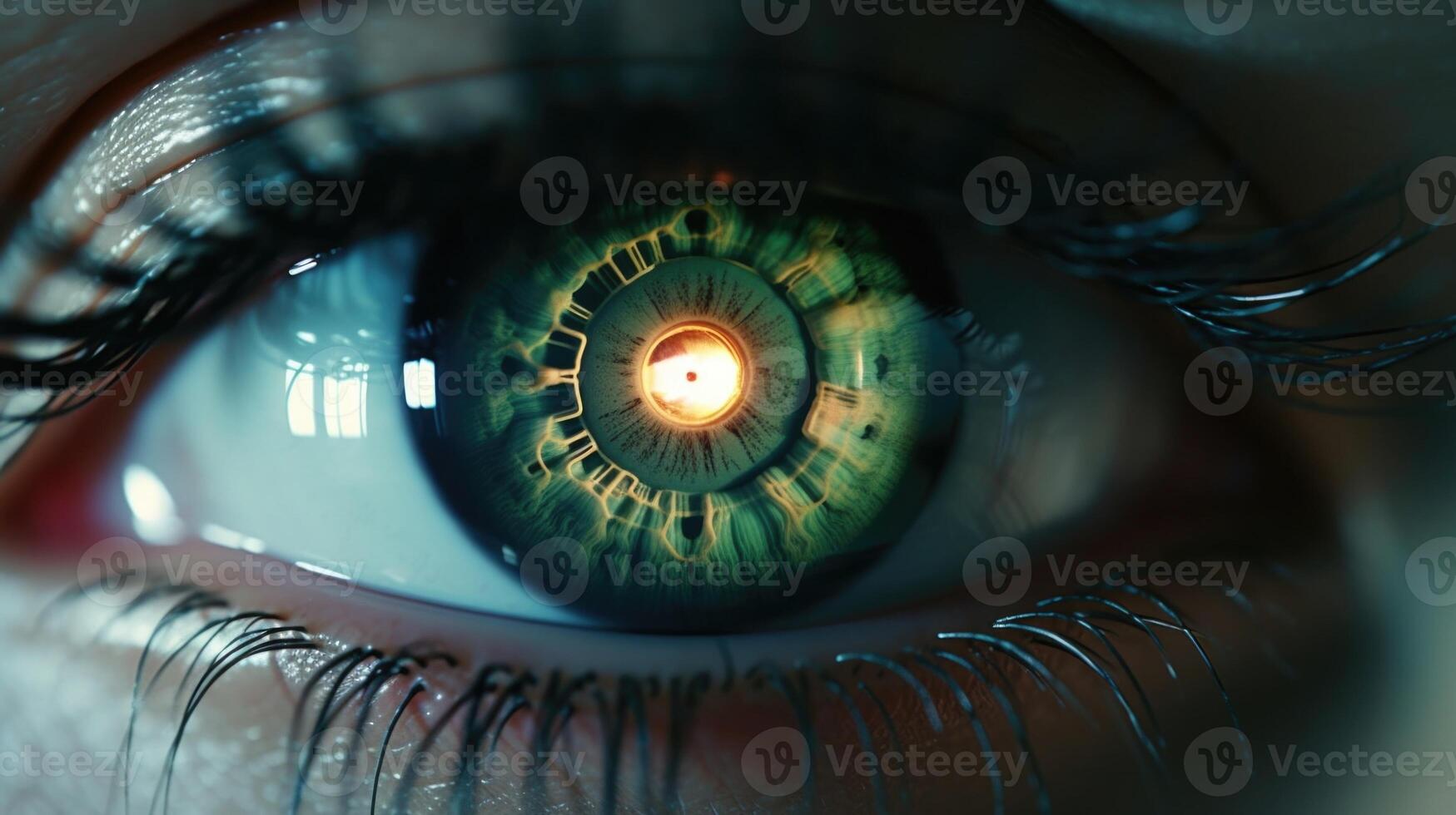 Extreme closeup of a patients eye as they undergo a retinal scan, utilizing advanced technology for early disease detection. photo