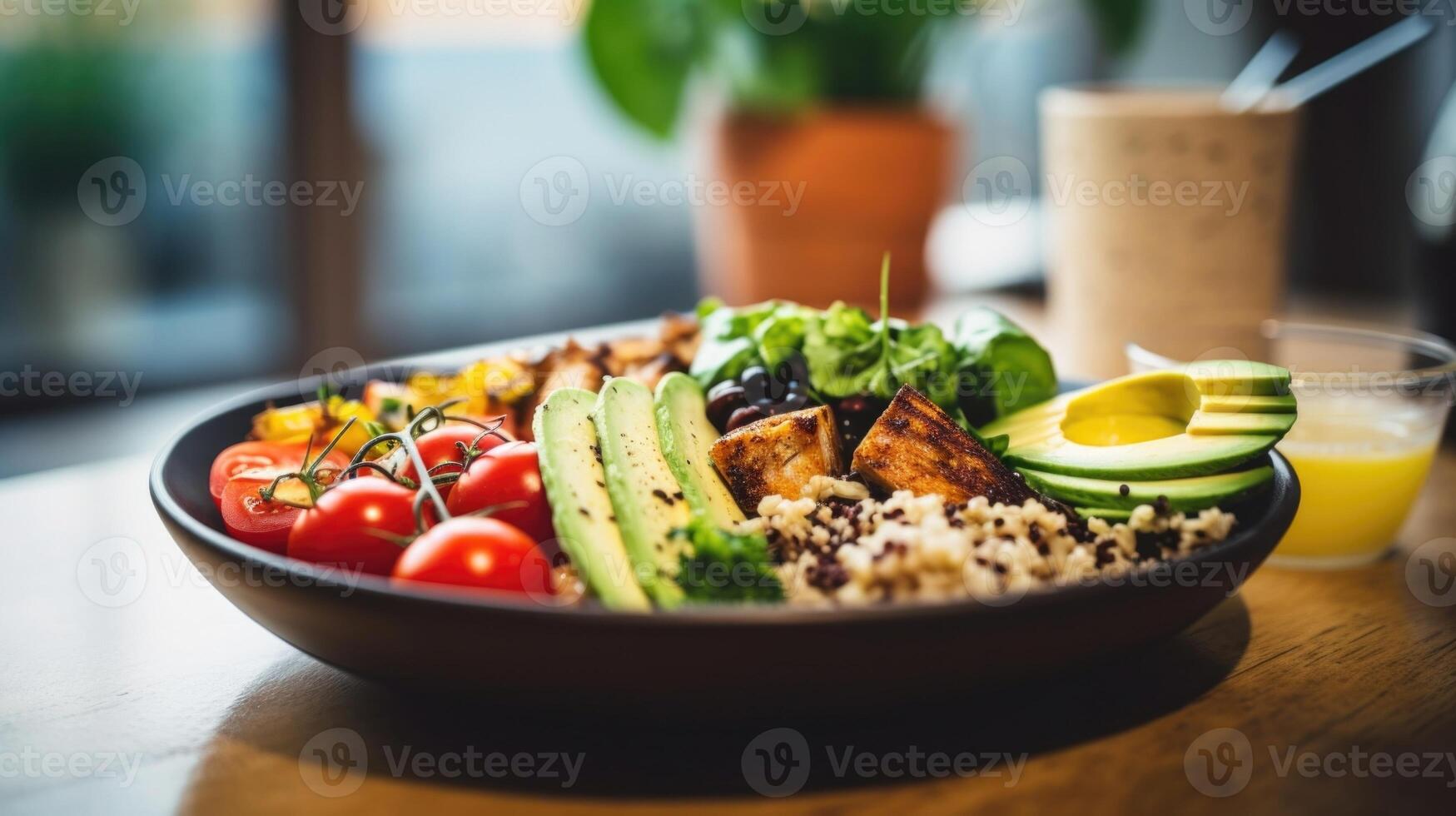 Macro shot of a plantbased meal, representing the trend of plantbased diets for both personal health and environmental sustainability. photo