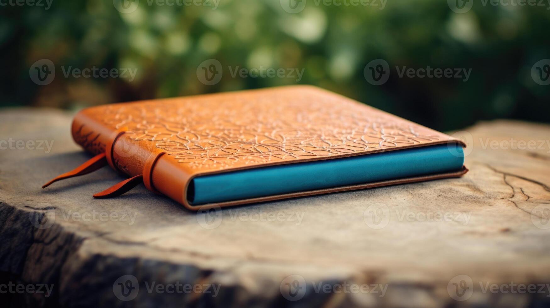 Closeup of a unique, personalized journal cover made from sustainable materials and featuring innovative organizational features. photo