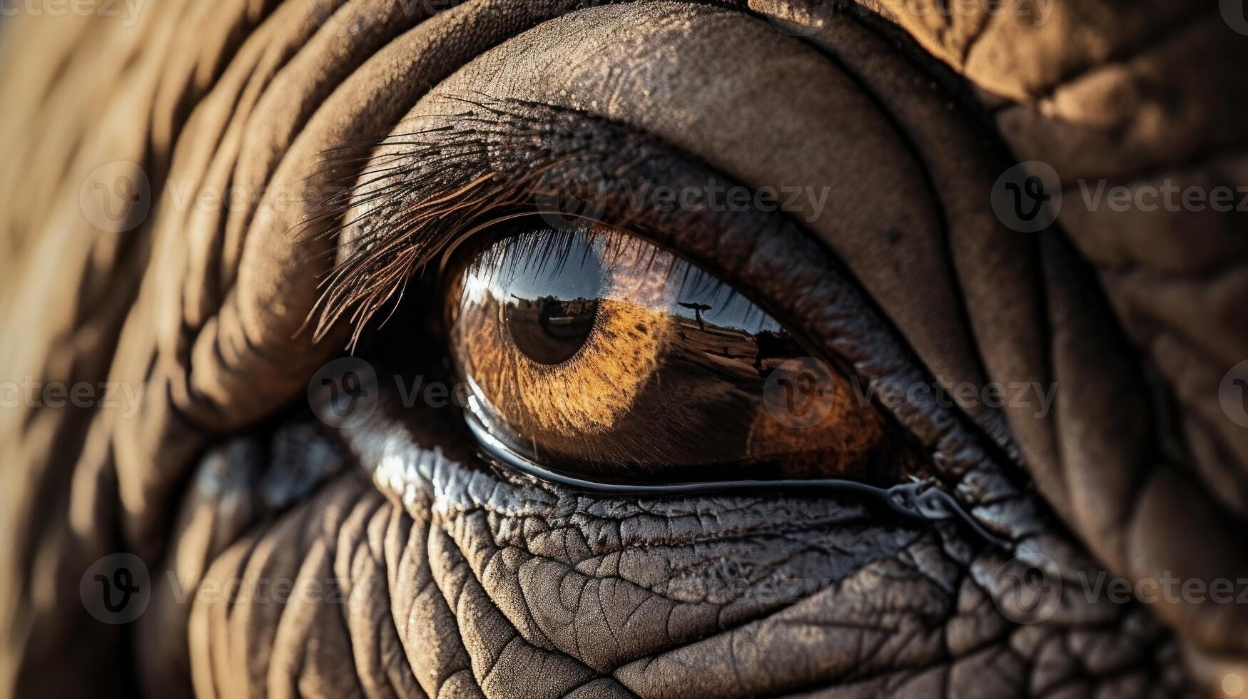 Closeup of an elephants eye, reminding us of the impact of human activity on these majestic animals and the need for their protection. photo