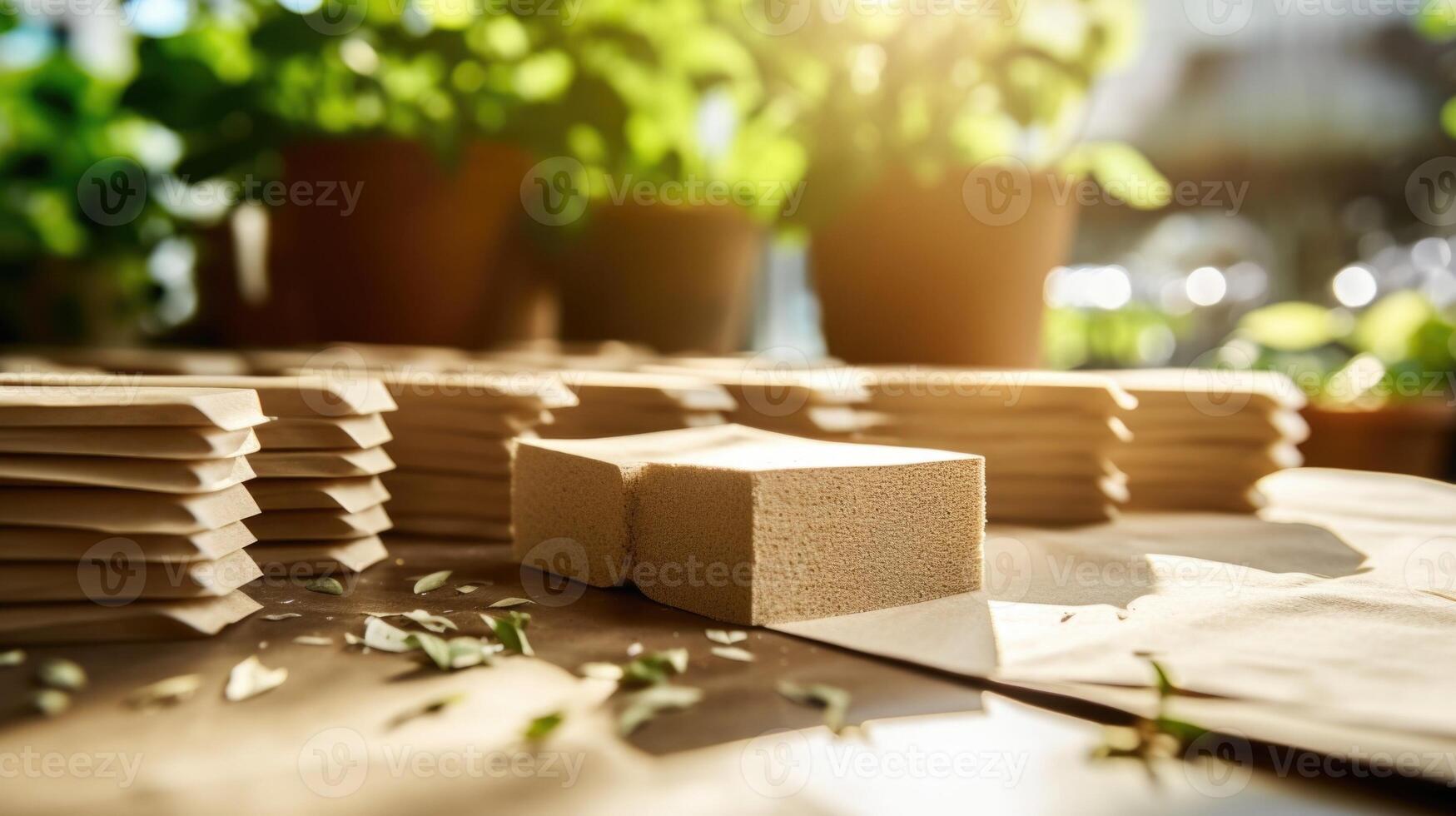Closeup of a plantbased, biodegradable packaging material being used in a factory photo
