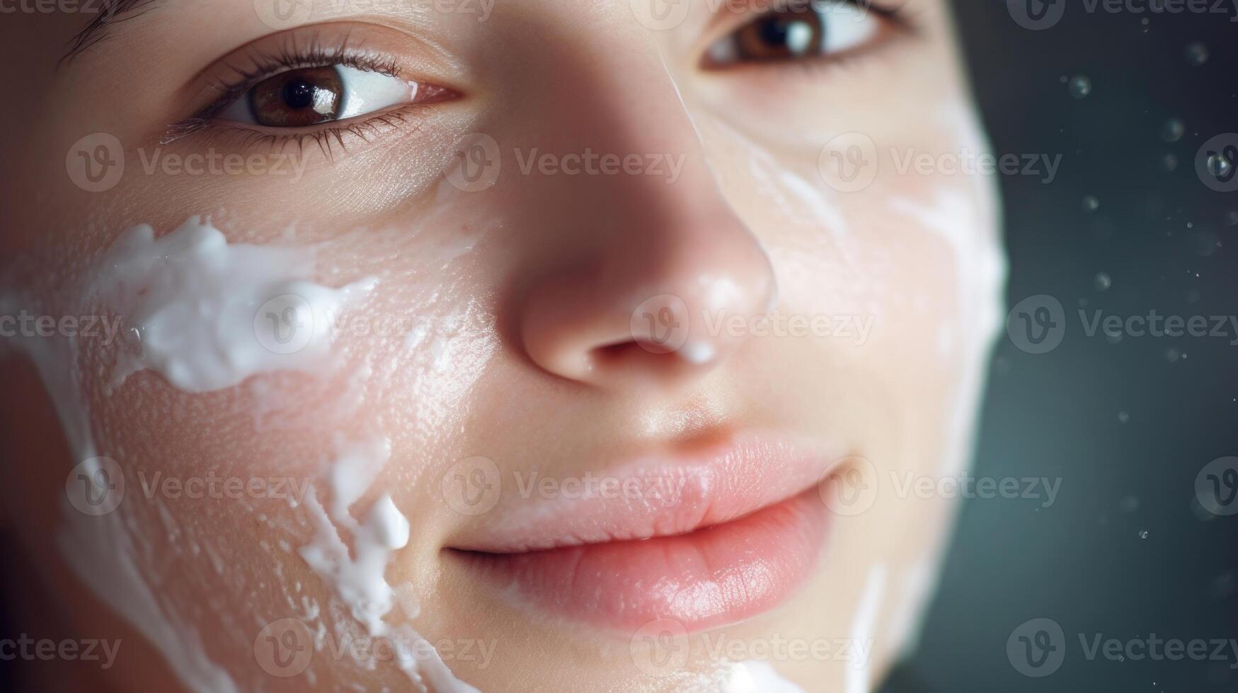Closeup of a frothy facial cleanser, aimed at rejuvenating dull and dry skin in your 40s. photo