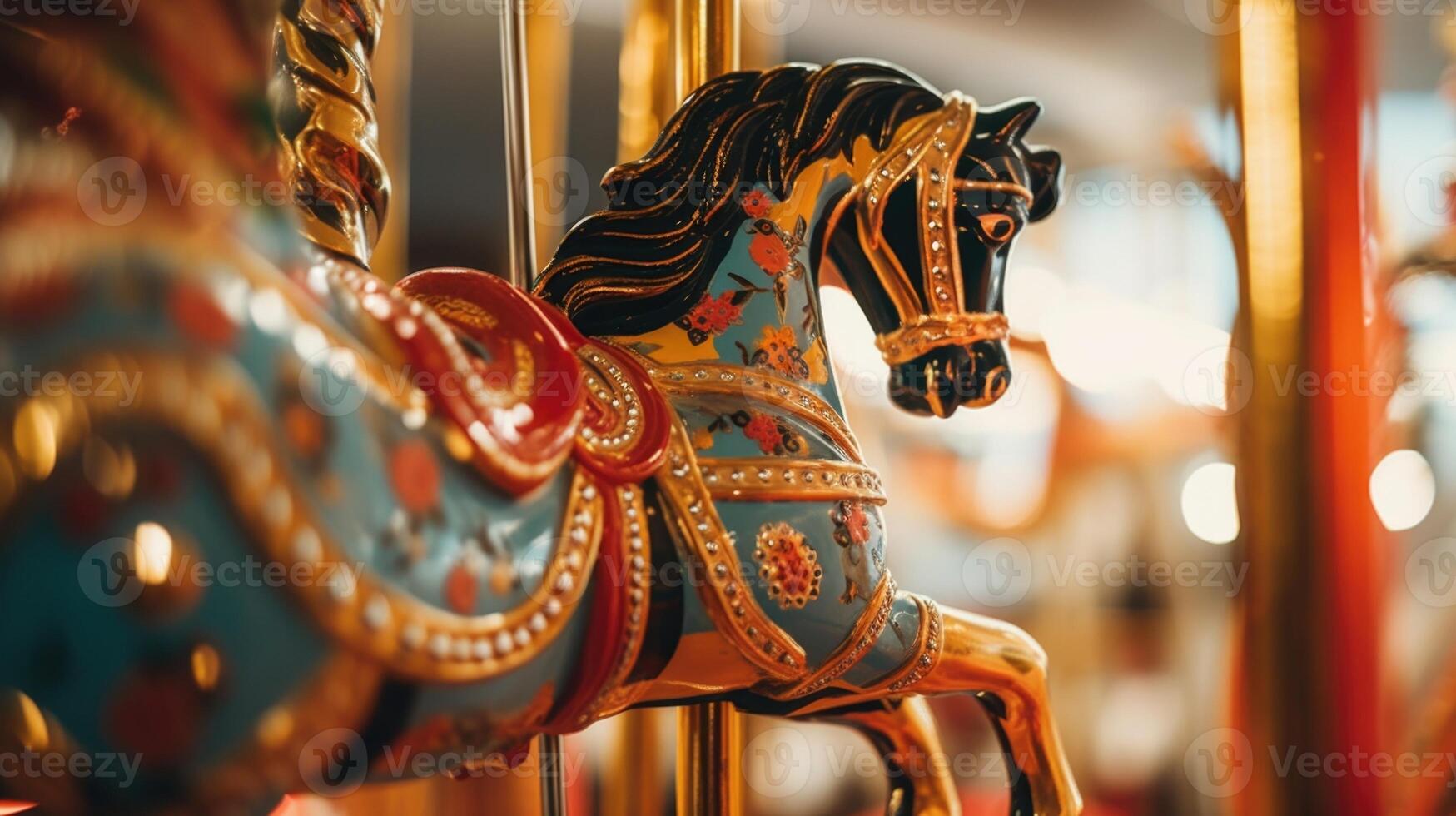 Closeup of intricate handpainted designs on a carousel at an immersive art exhibition. photo