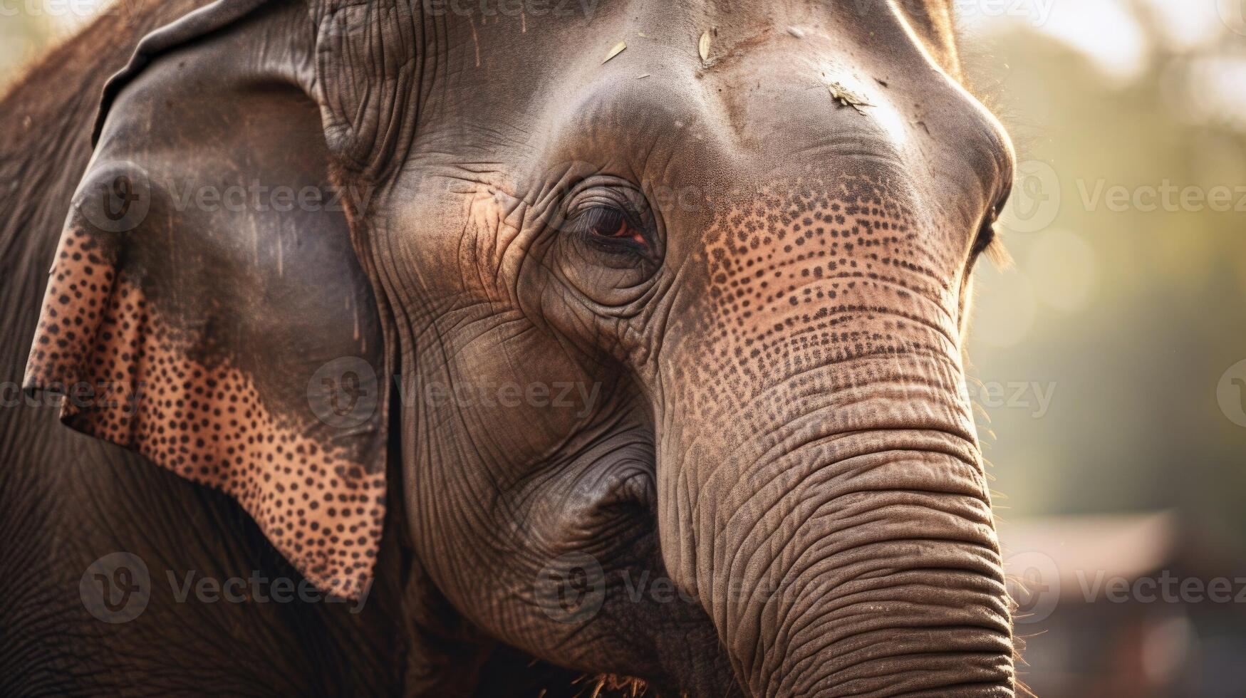 Detailed photo of a rescued elephants wrinkled and wise face, a testament to the resilience and grace of these animals.