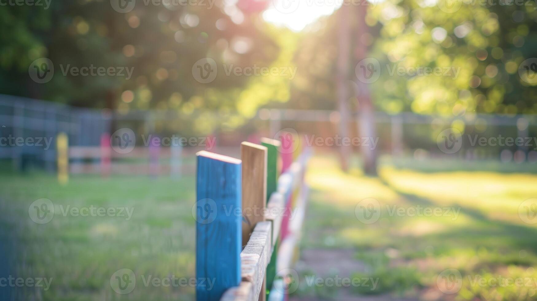 Softly blurred view of outdoor obedience classes with a colorful natural backdrop adding to the vibrancy of the scene photo