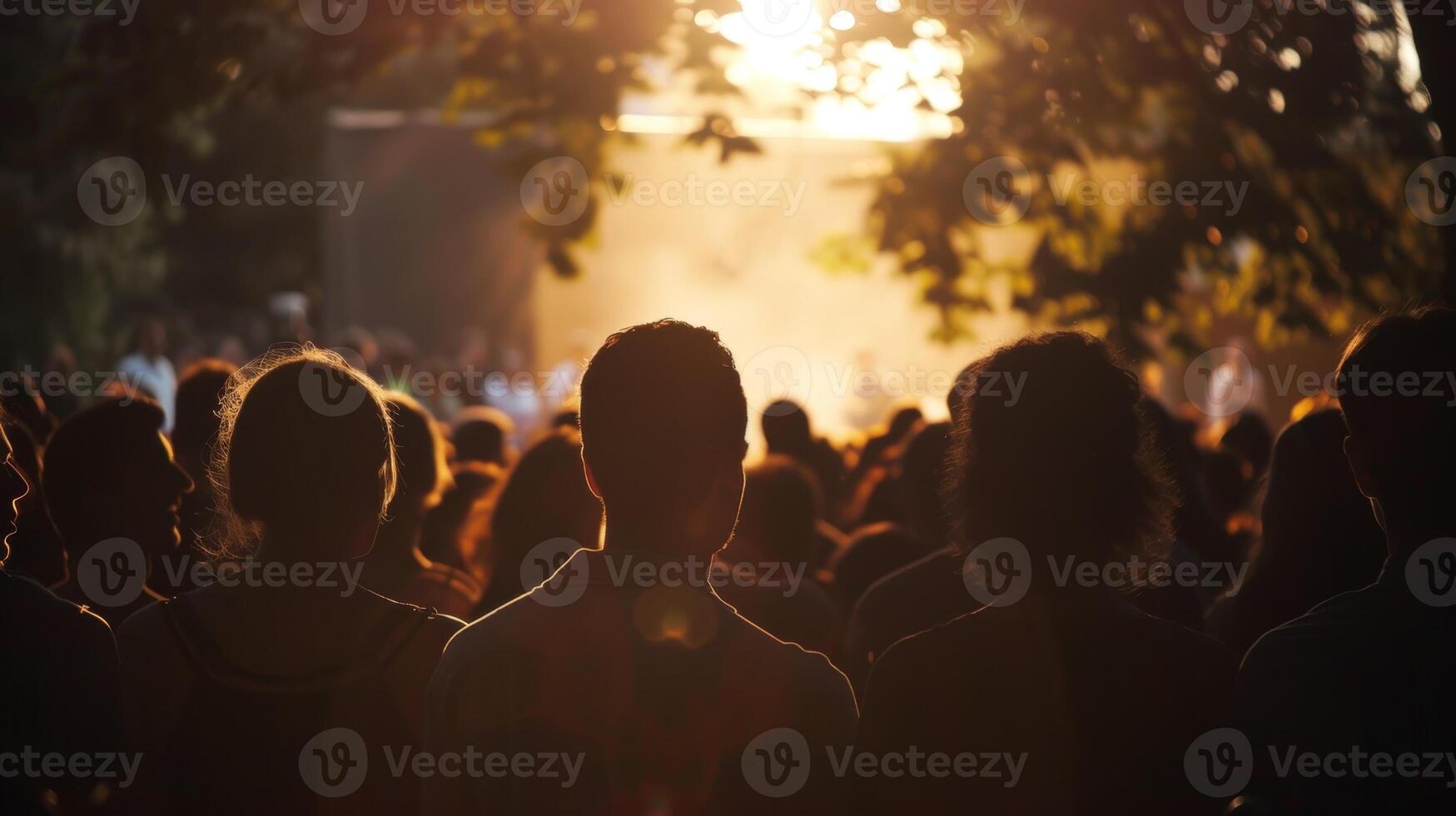 Blurry silhouettes mingle in the openair theatre lost in the performance photo
