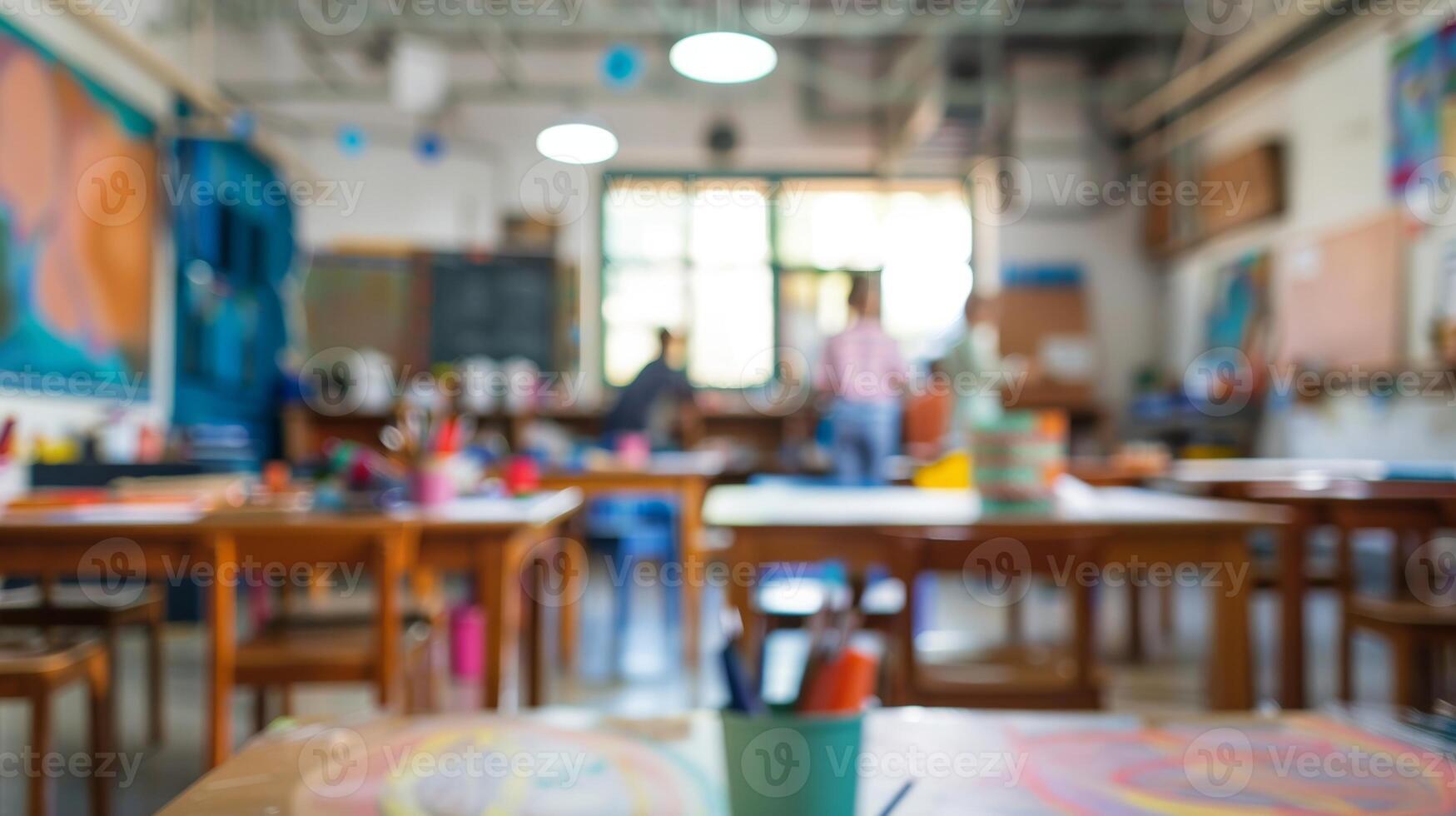 Blurry view of an indoor art class where kids are free to express themselves and explore their creativity in a safe and nurturing environment photo