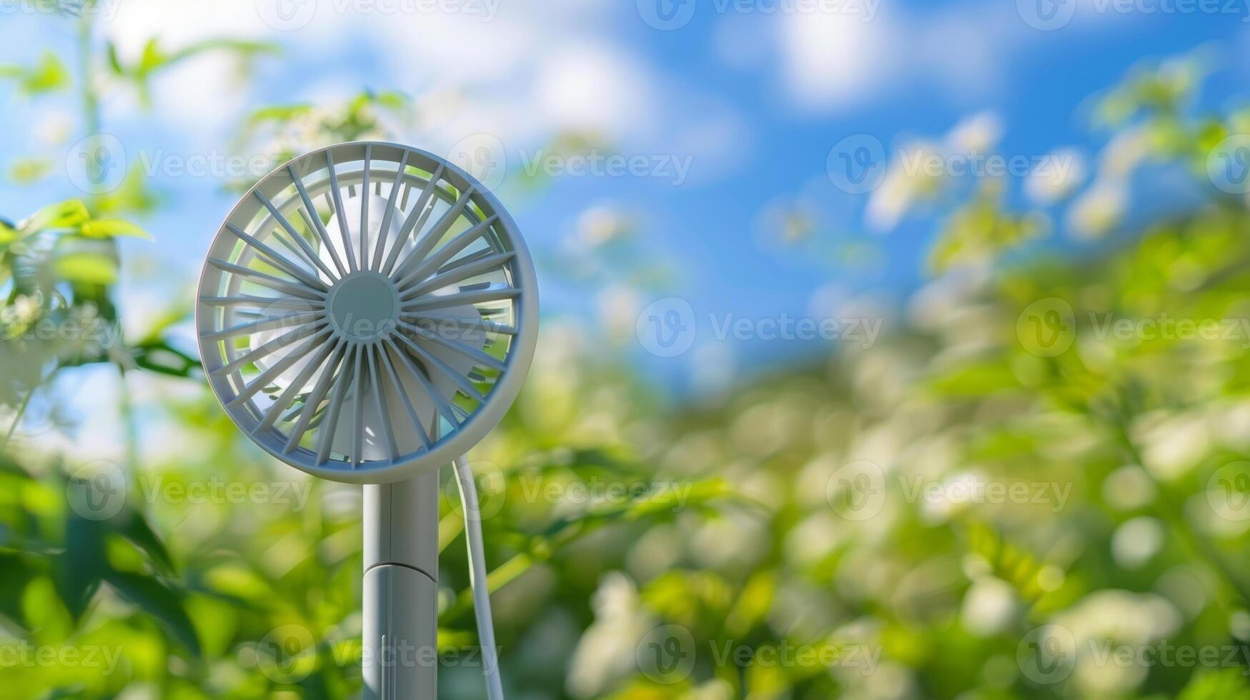 A portable solarpowered fan great for cooling off on hot summer days photo