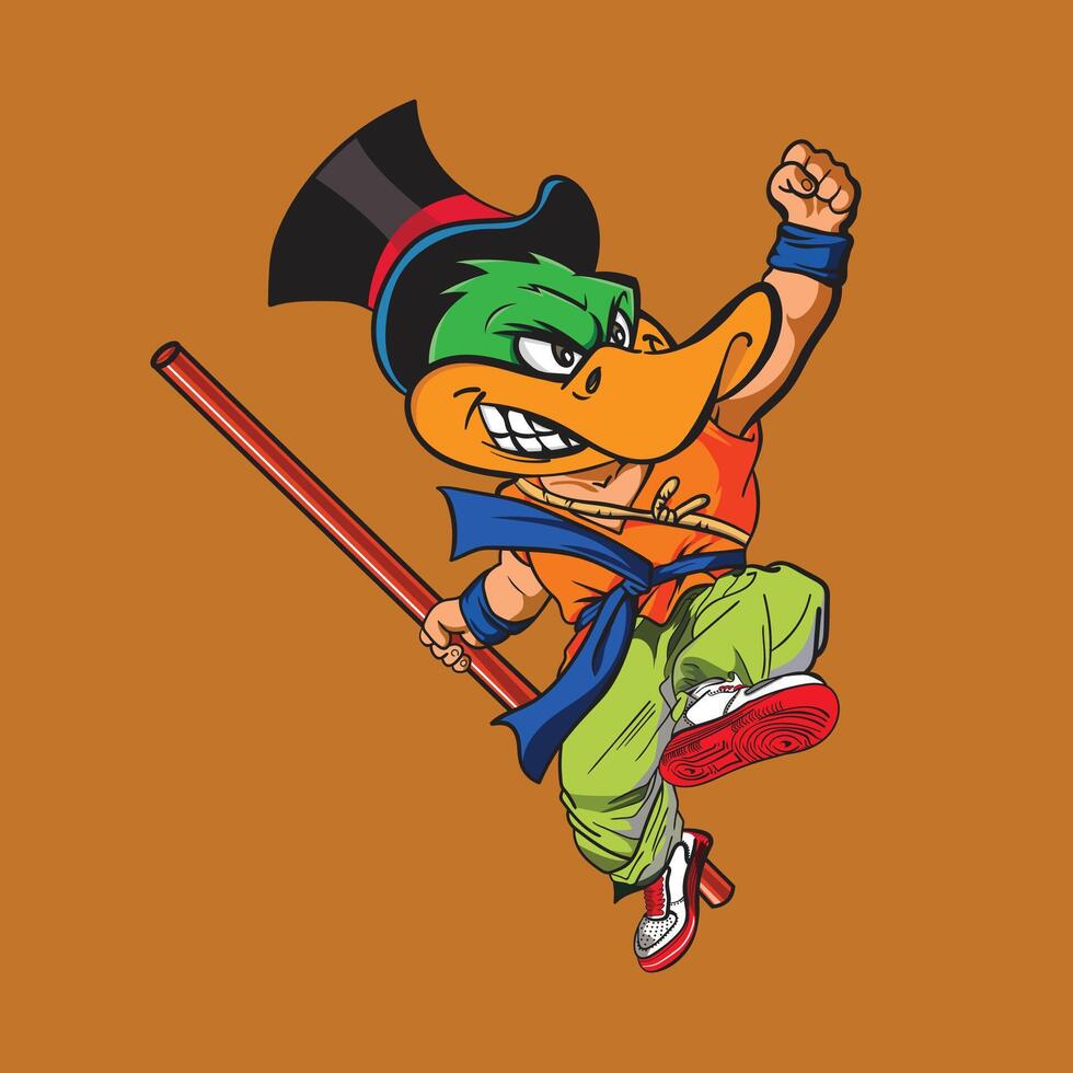 Cute Cartoon Mascot Duck Fighter vector