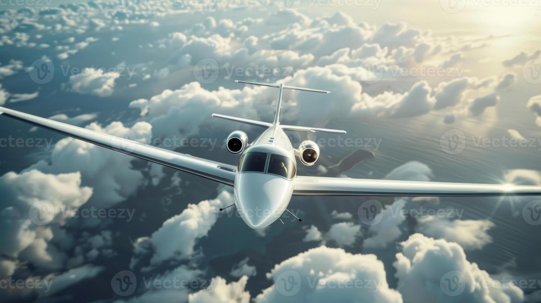 The plane gliding effortlessly through the air leaving no carbon footprint behind photo