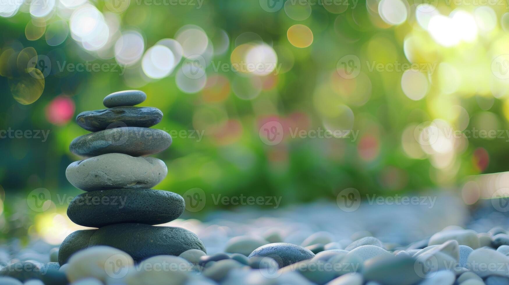 Blurred shapes finding balance in a serene yoga garden photo