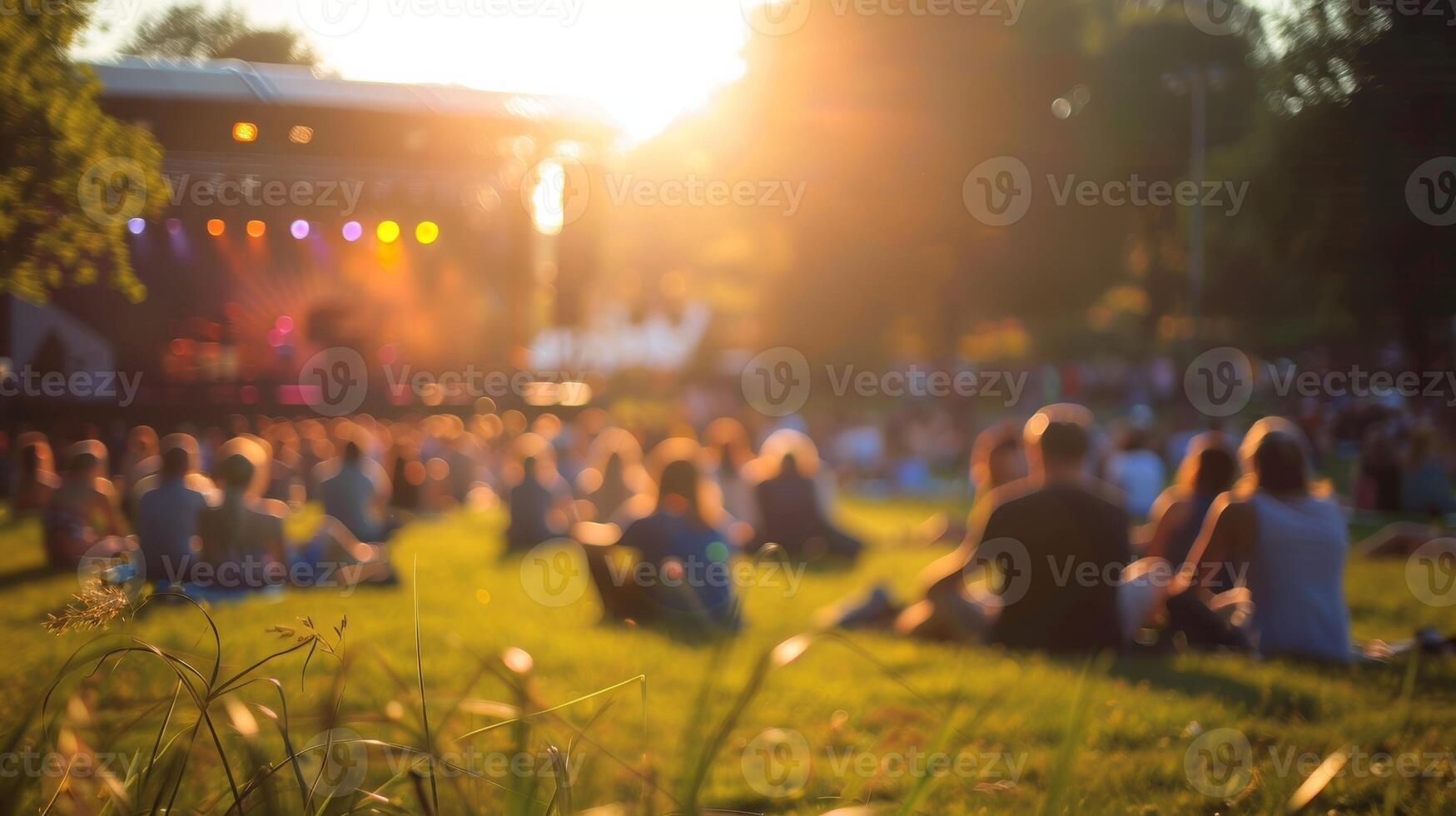 A gentle haze envelops the outdoor concert adding to the relaxed vibe of the picnic photo