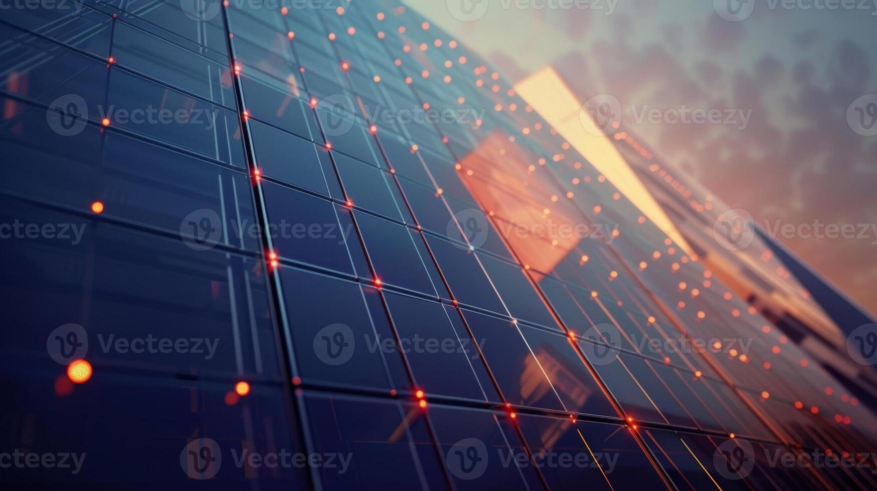 Solar panels catching the sunlight and converting it into energy to power the data center photo