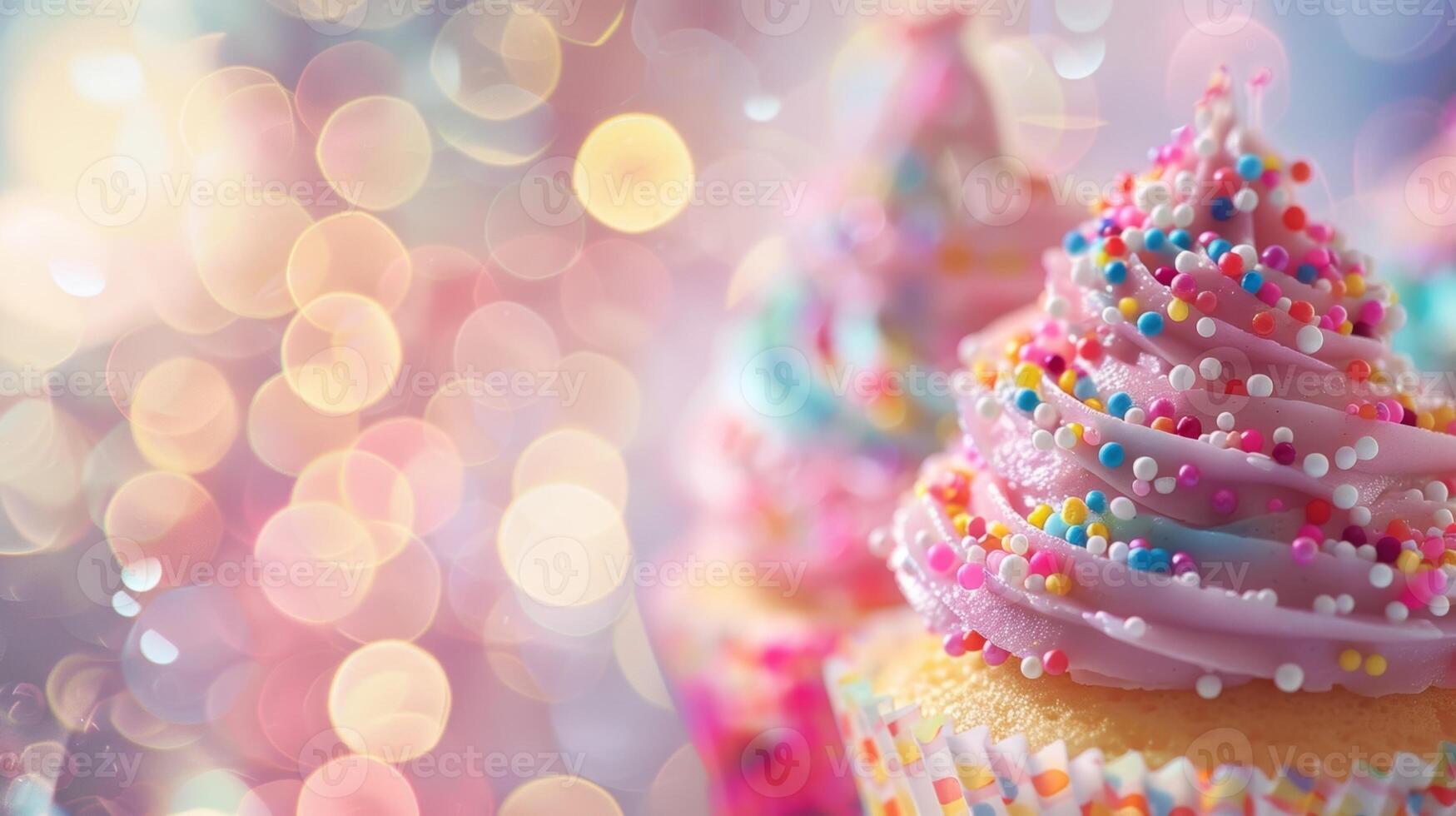 Pops of vibrant color from blurred frosting tubes and sprinkles photo