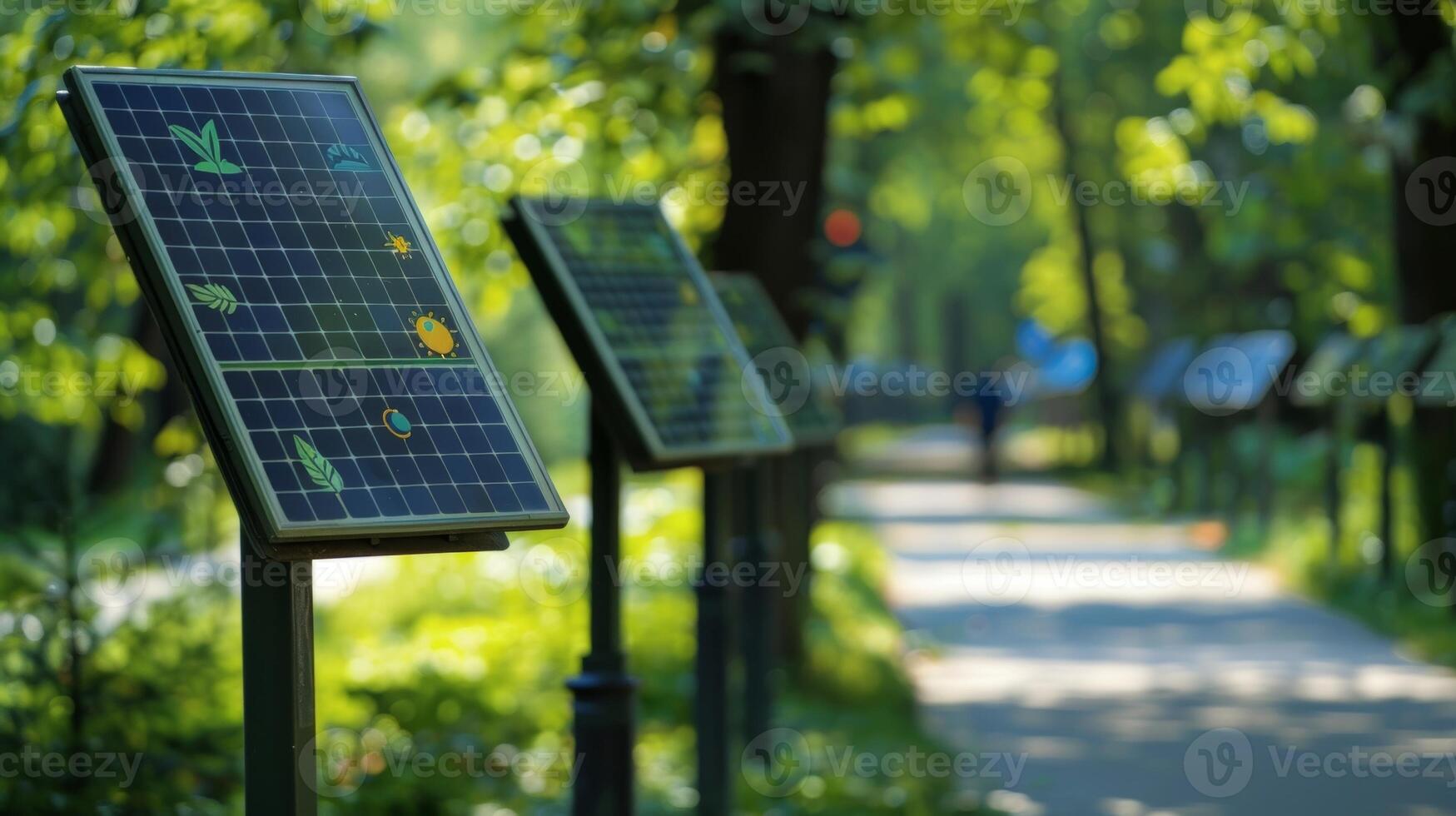 A series of solarpowered information signs along a popular tourist route providing helpful guidance while staying ecoconscious photo