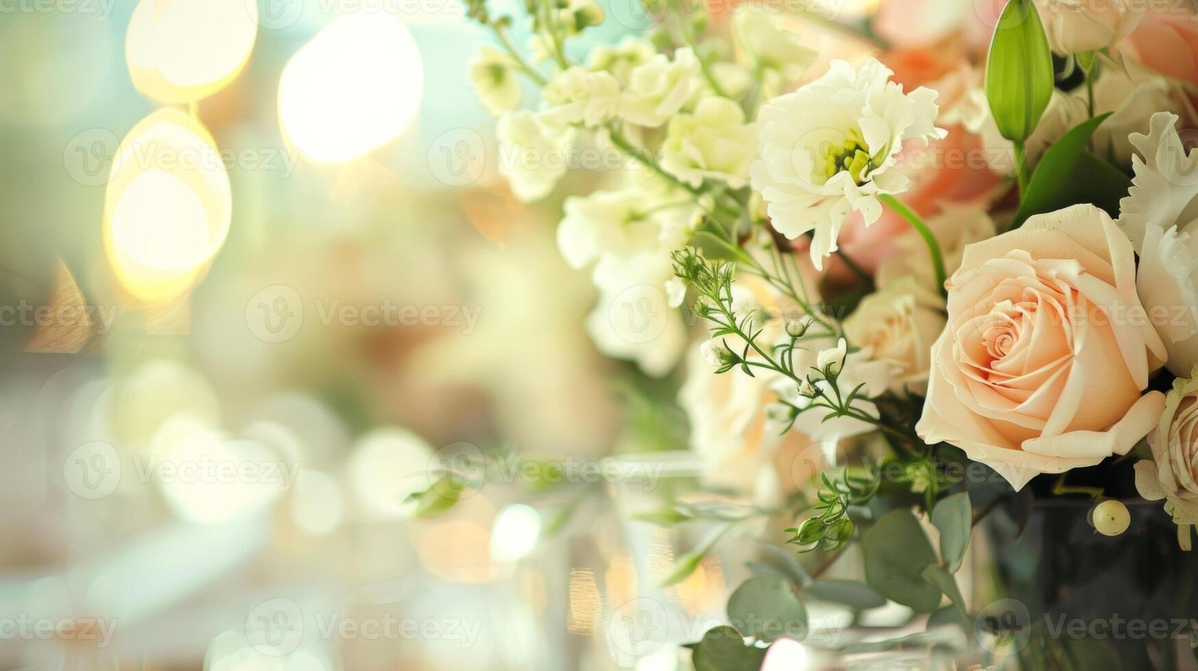 Soft focus on the delicate details of the participants flower arrangements photo