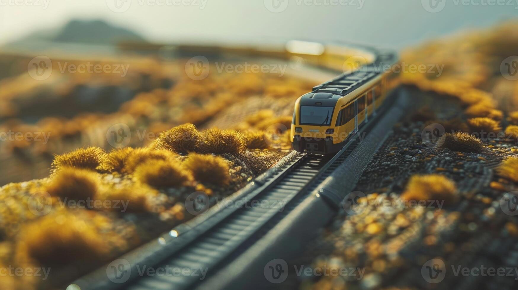 A solarpowered train navigating through a hilly terrain showcasing its ability to generate power even in challenging condition photo