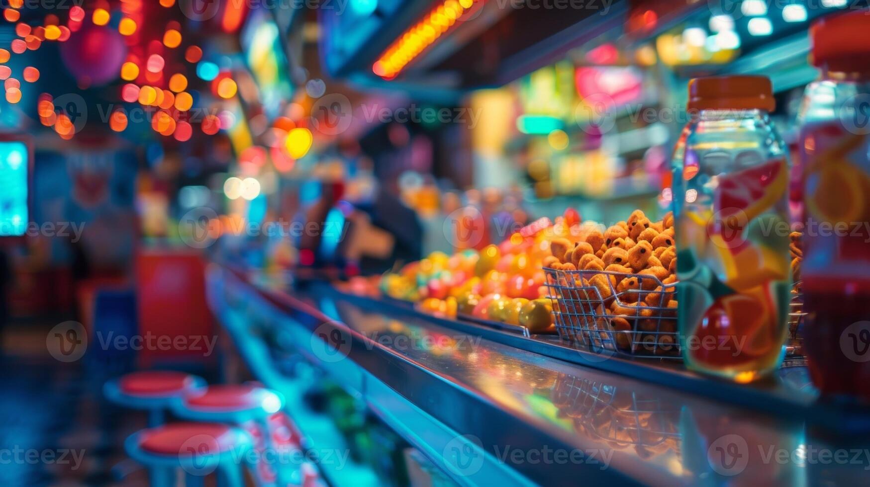 A glimpse of a brightly lit counter with delicious snacks and drinks waiting to be enjoyed between games photo