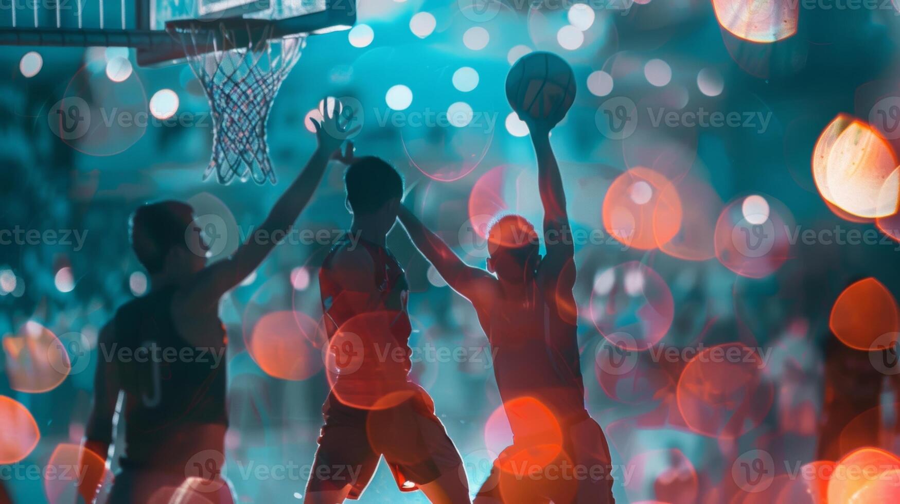 Fuzzy outlines of players and nets blend together in a mesmerizing display of athleticism photo