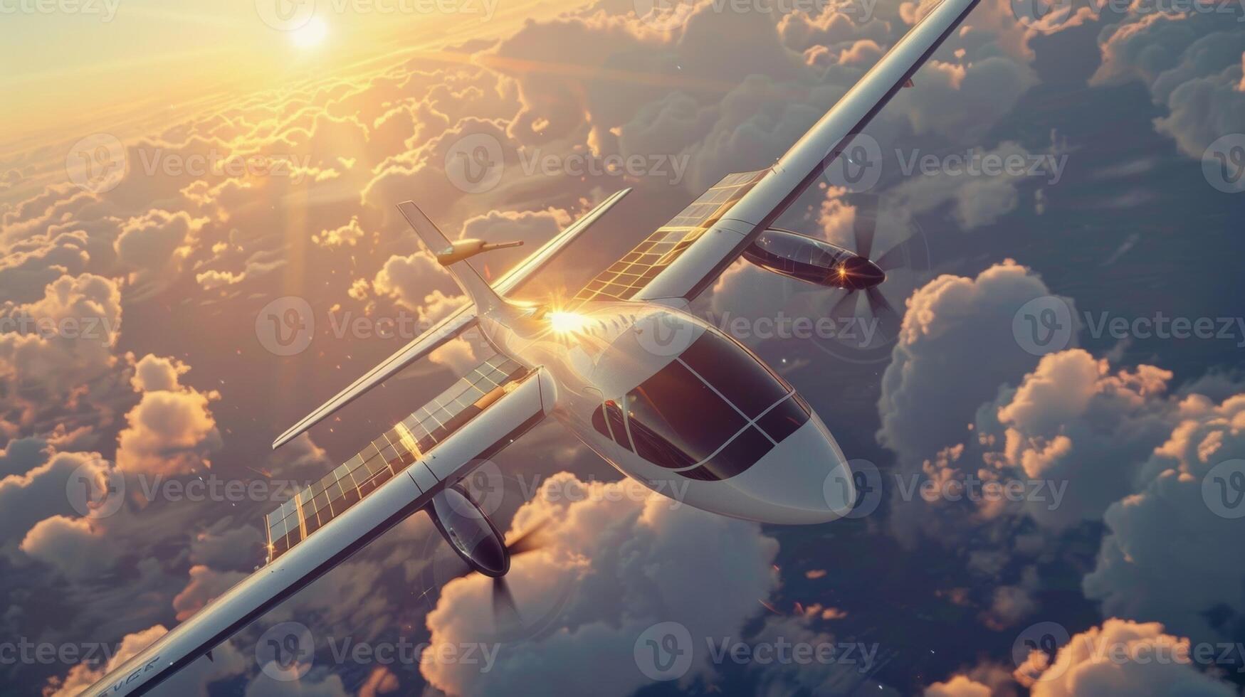 A shot of the planes powerful electric motors powered by the solar panels propelling the aircraft through the skies photo