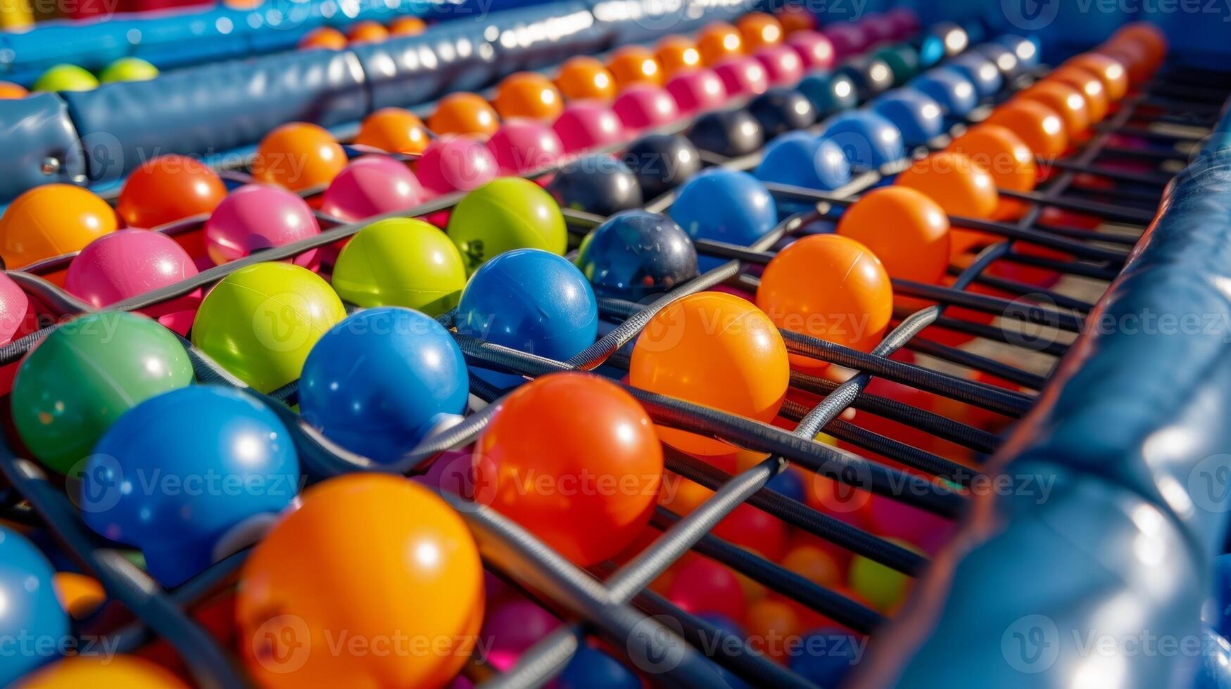 A ball pit with solar panels integrated into the bottom storing energy to power the playground lights and equipment photo