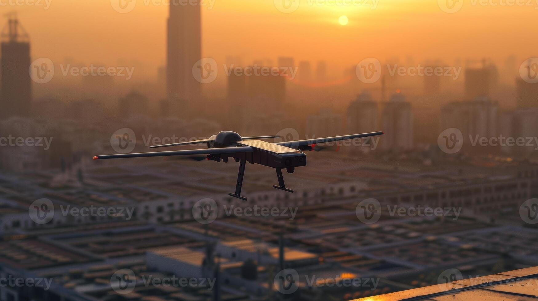 The solarpowered drone taking off from a rooftop its sleek design and energysaving capabilities making it a popular choice a professionals photo
