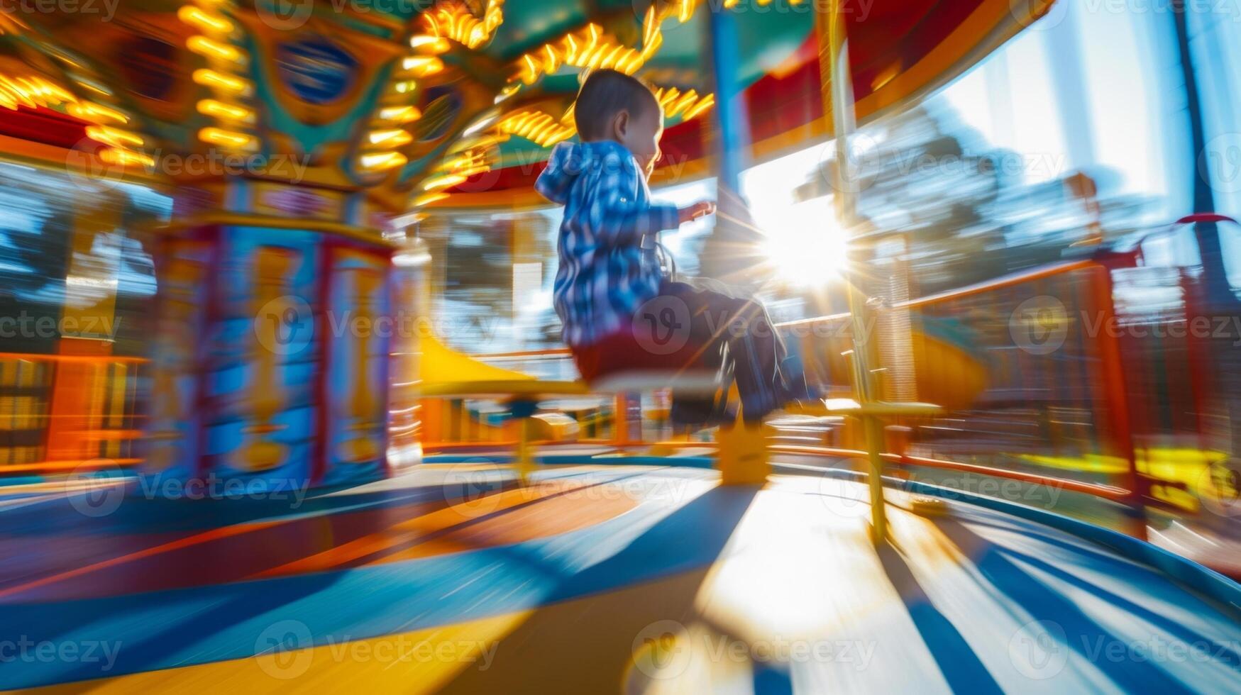 A child spinning on a merrygoround the vibrant colors of the playground shining in the sunlight thanks to solar power photo