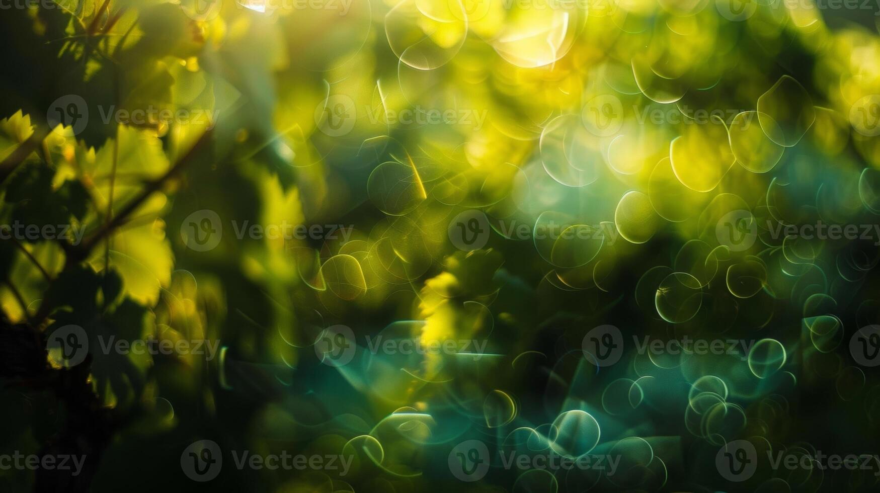 Blurry shapes weave through the vibrant green vines lost in the ambiance of an enchanting wine vineyard photo