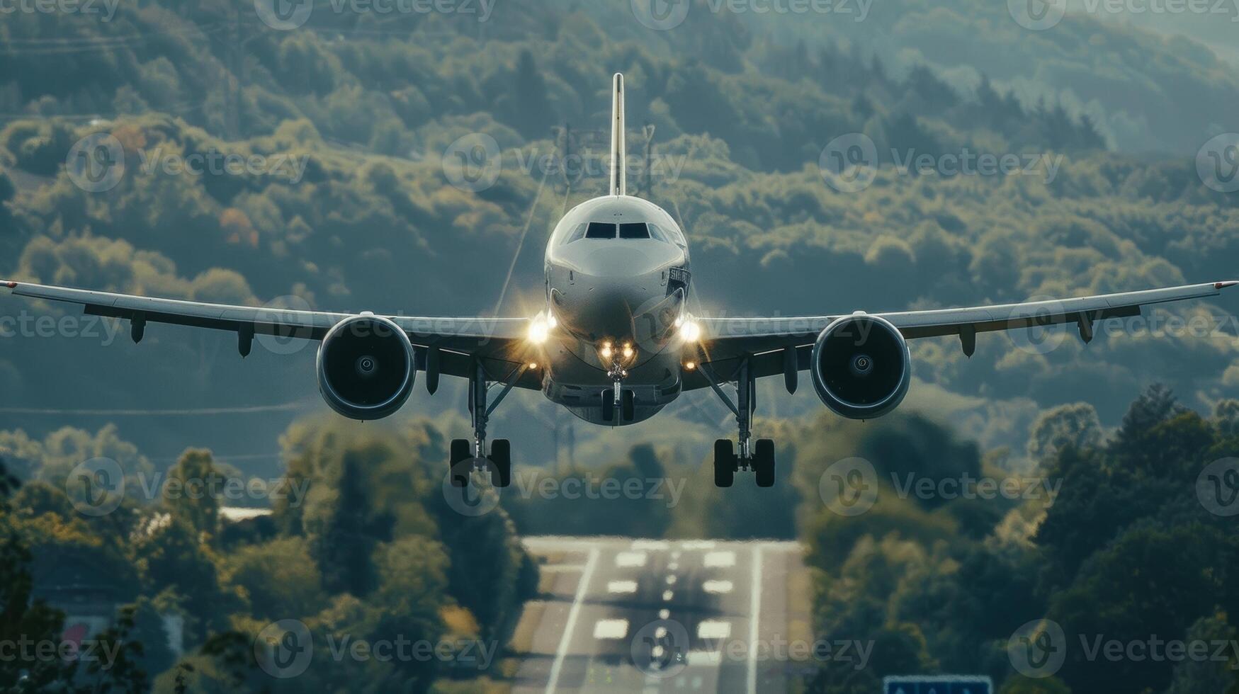 The plane coming in for a landing showcasing the balance between advanced engineering and the power of nature photo