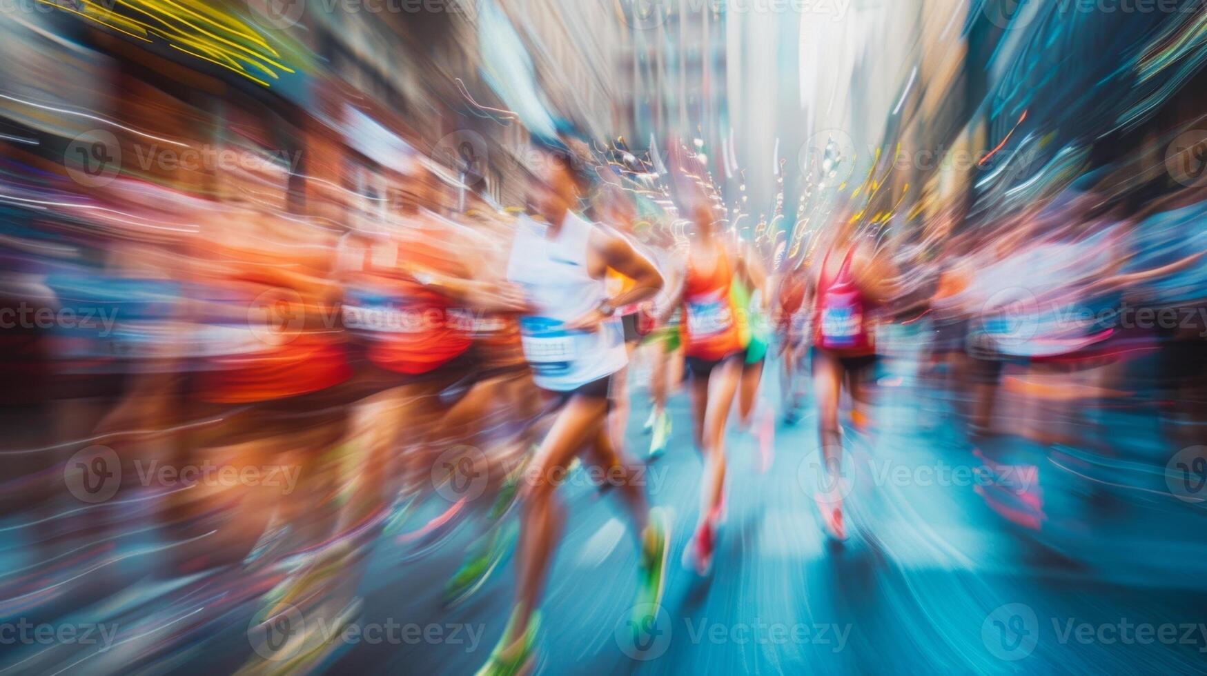 Blurred colors and movement depict the chaos of a city marathon reflecting the vibrant energy of the race photo