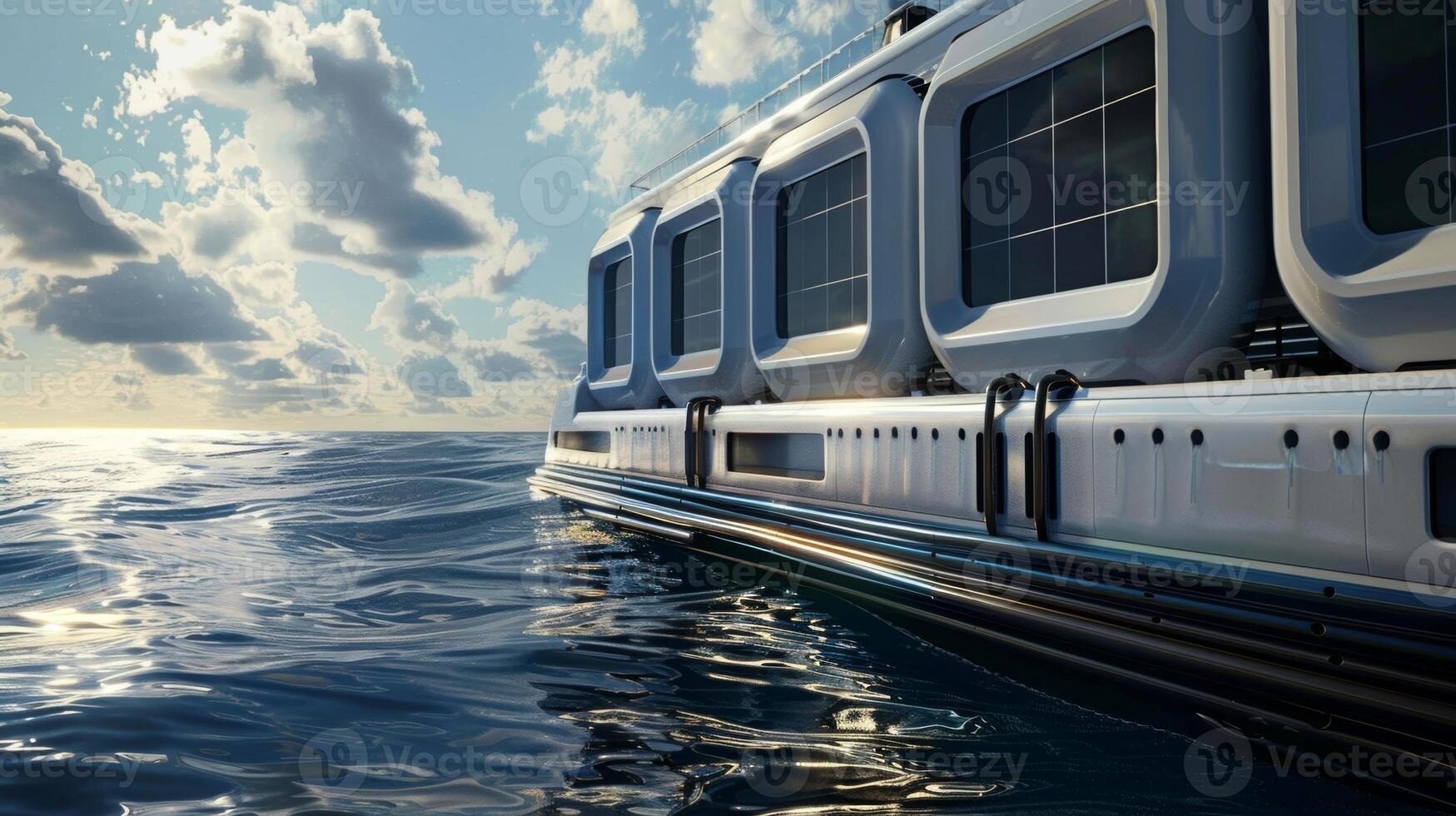 The ships massive batteries are charged by the sun providing endless energy for its long journeys across the sea photo