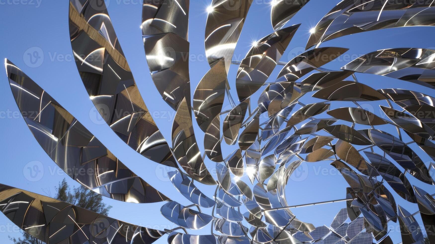 A towering sculpture comprised of overlapping solar panels creating a mesmerizing blend of art and renewable energy photo