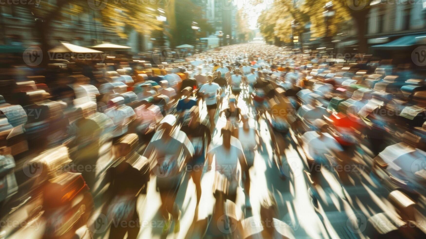 Soft focus captures the energy of the city marathon as runners push through the crowded course photo